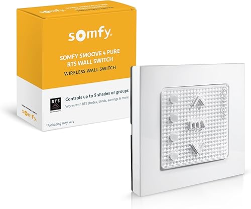 Somfy Smoove 4 RTS Pure - Control de montaje en pared de 4 canales para persianas motorizadas, cortinas, persianas - Fácil instalación, no necesita