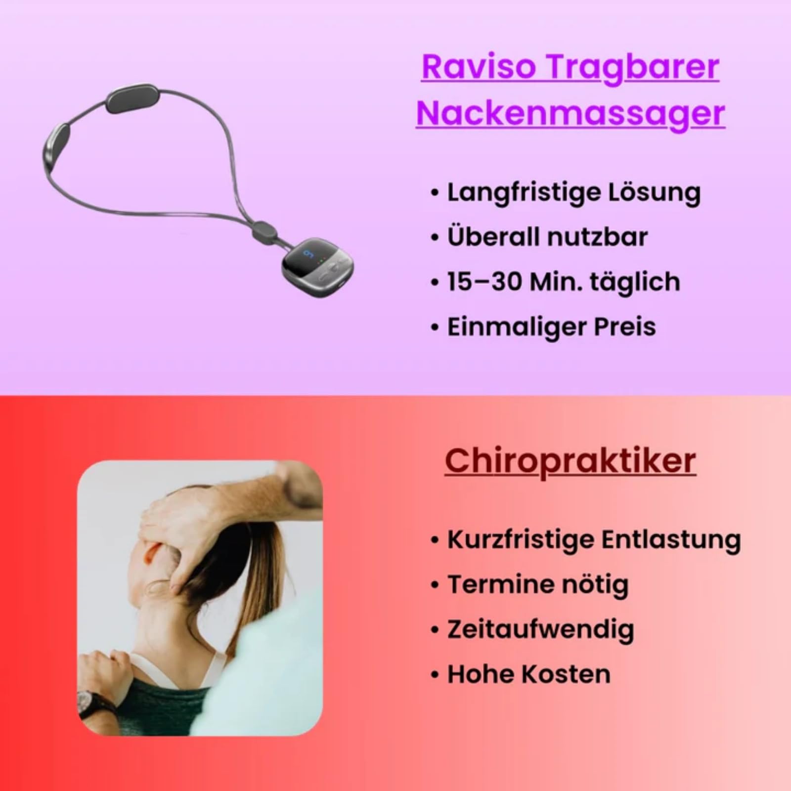 Raviso Tragbarer Nackenmassager，Intelligentes Nackenstützgerät mit konstanter Temperatur, 4 Programmen, 9 Intensitätsstufen und 3 Heizstufen – ideal für den Einsatz im Büro und auf Reisen