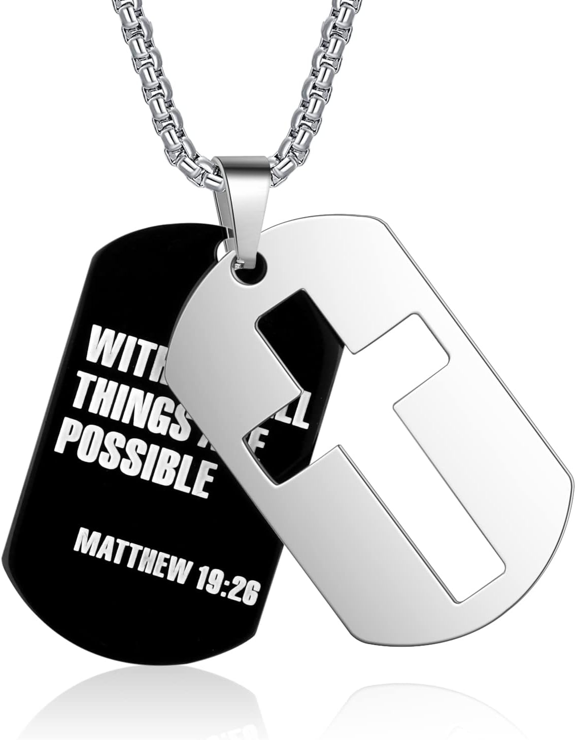 ZRAY Dog Tag Necklace for Men Bible Verse Cross Pendant Stainless Steel Chain 24inch Inspirational Christian Jewelry Meaningful Religious Gift for Boys