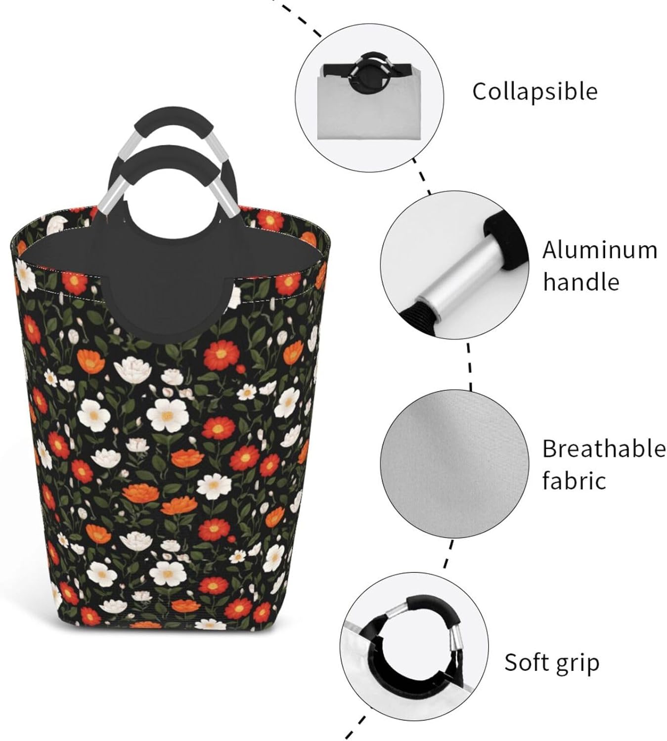 Multi-color cherry blossoms Foldable storage bag, 50L capacity, suitable for laundry room, dormitory bedroom, dirty clothes storage basket.