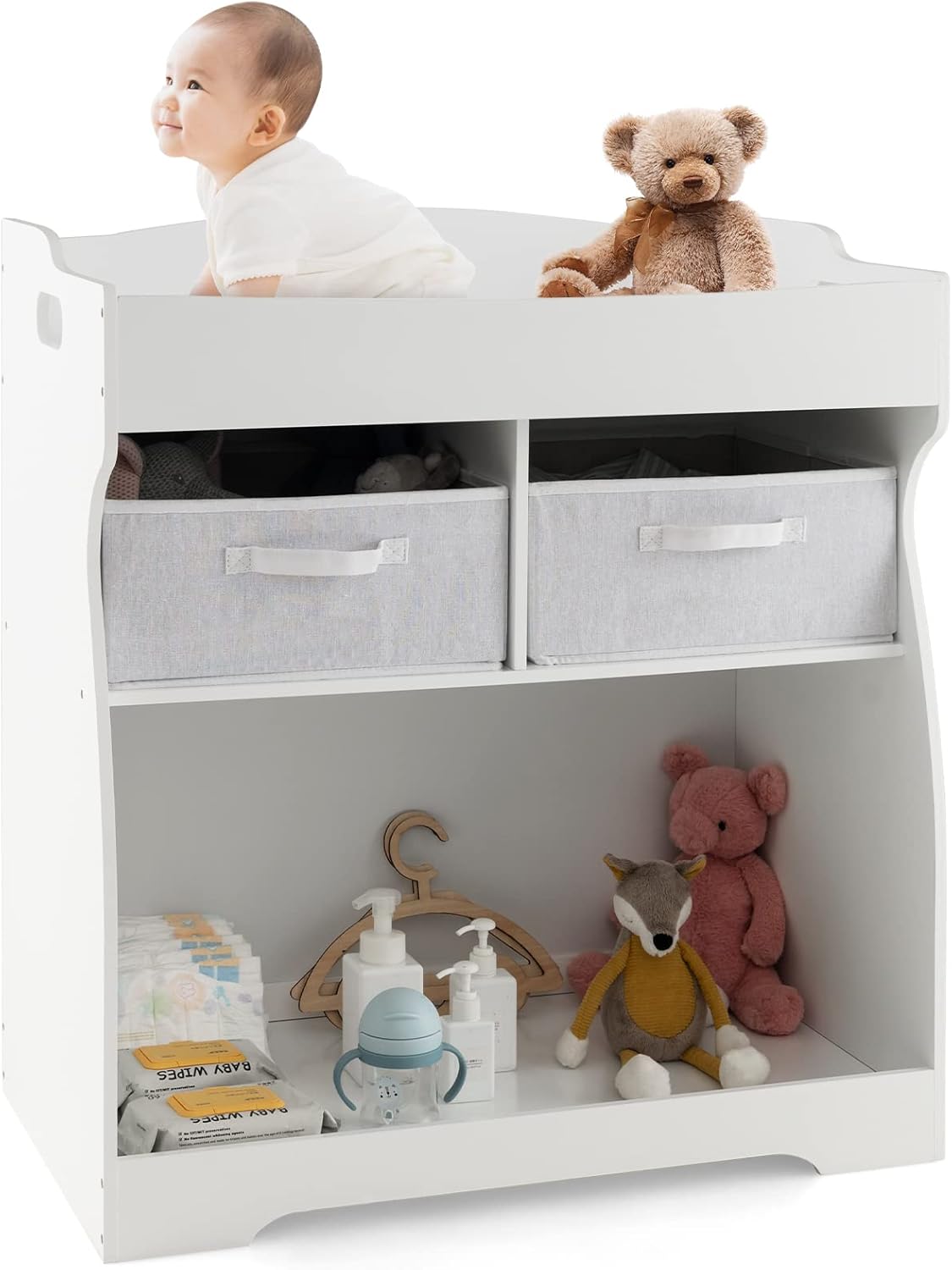COSTWAY Baby Changing Table, 2 Drawers Infant Diaper Station with Waterproof Changing Pad