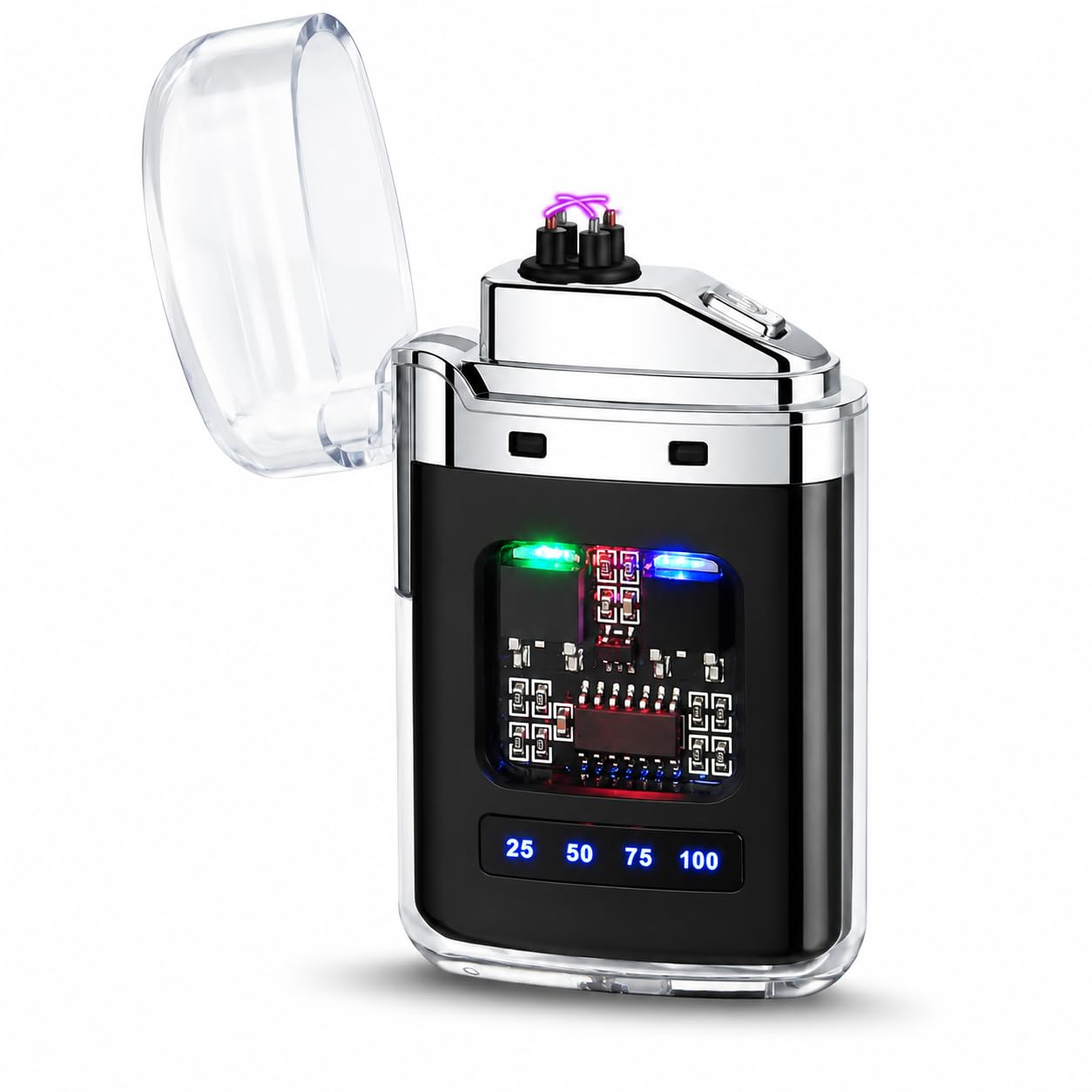 USB Rechargeable Dual Arc Lighter with LED Display, Windproof Flameless Plasma Lighter, Compact Portable Design for Outdoor Camping Travel (Multicolor)-image-26
