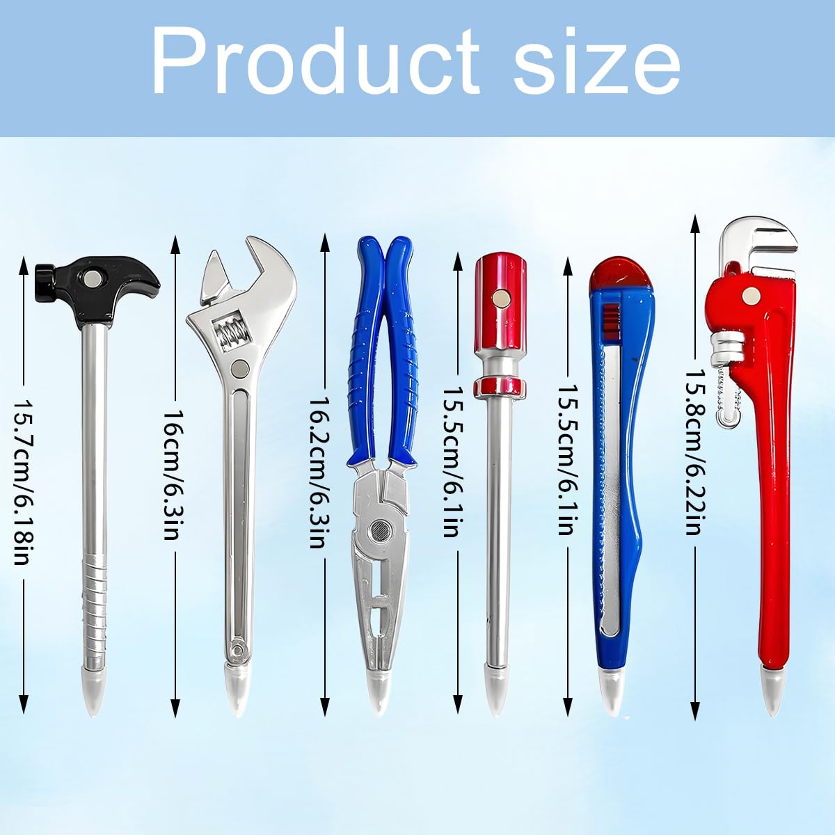 6 Pcs Novelty Tool Pens Set, Funny Cute Ballpoint Pen, Hardware Hand Tool Shape Pens - Image 2