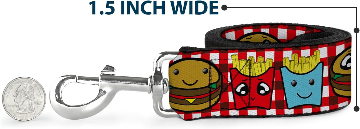 Buckle-Down Dog Leash Burger Fries Cartoon 4 Feet Long 1.5 Inch Wide