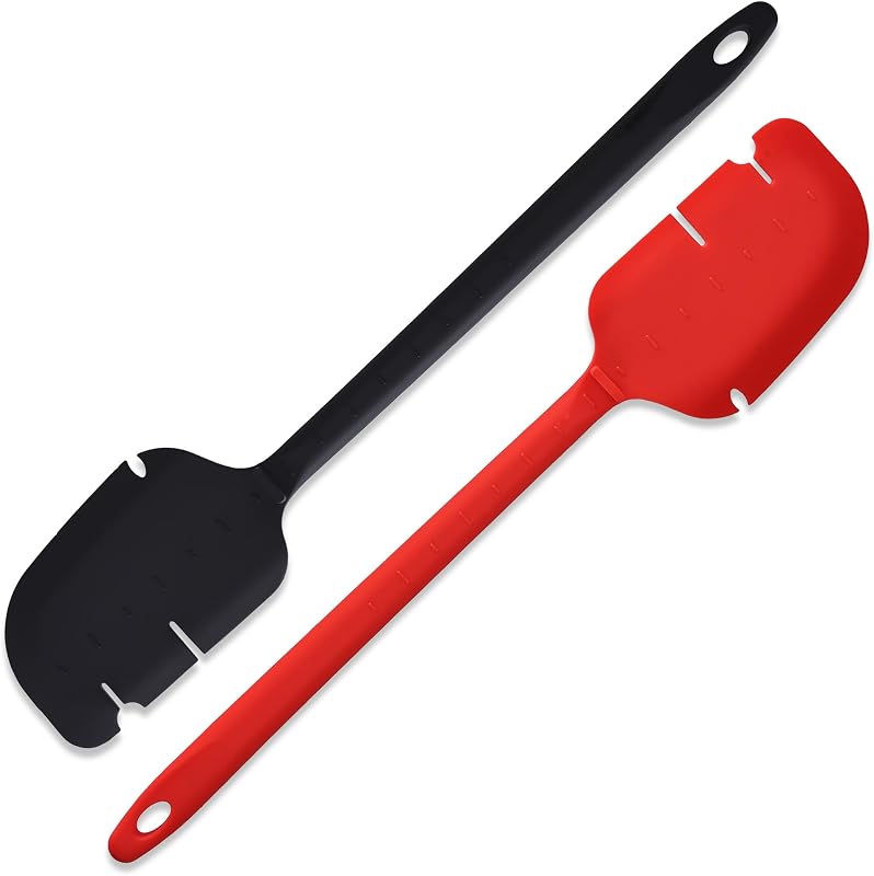 Pour Chute & Scraper for Kitchen Aid Mixer Accessories - Scraper | Silicone scrapers, 500°F, dishwasher safe. Notched groove cleans beaters/whisks/hooks in 1 swipe. Red/Black, fits KitchenAid.