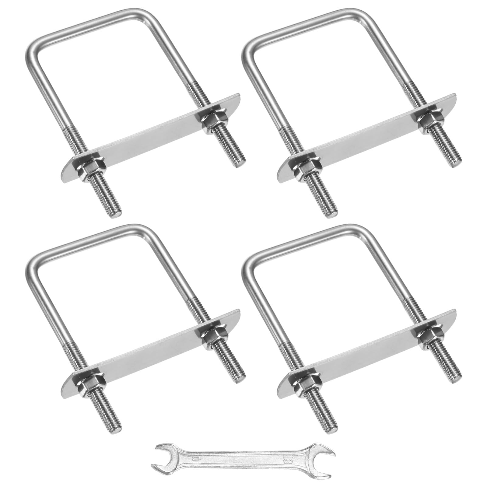 M METERXITY Square U-Bolts Kit (M6x50x80mm, Silver) 4Set Square U Shaped Bolts 304 Stainless Steel with Frame Plates & Nuts & Washers & Wrench, Apply to Ski/Board/Sailboat/Trailer