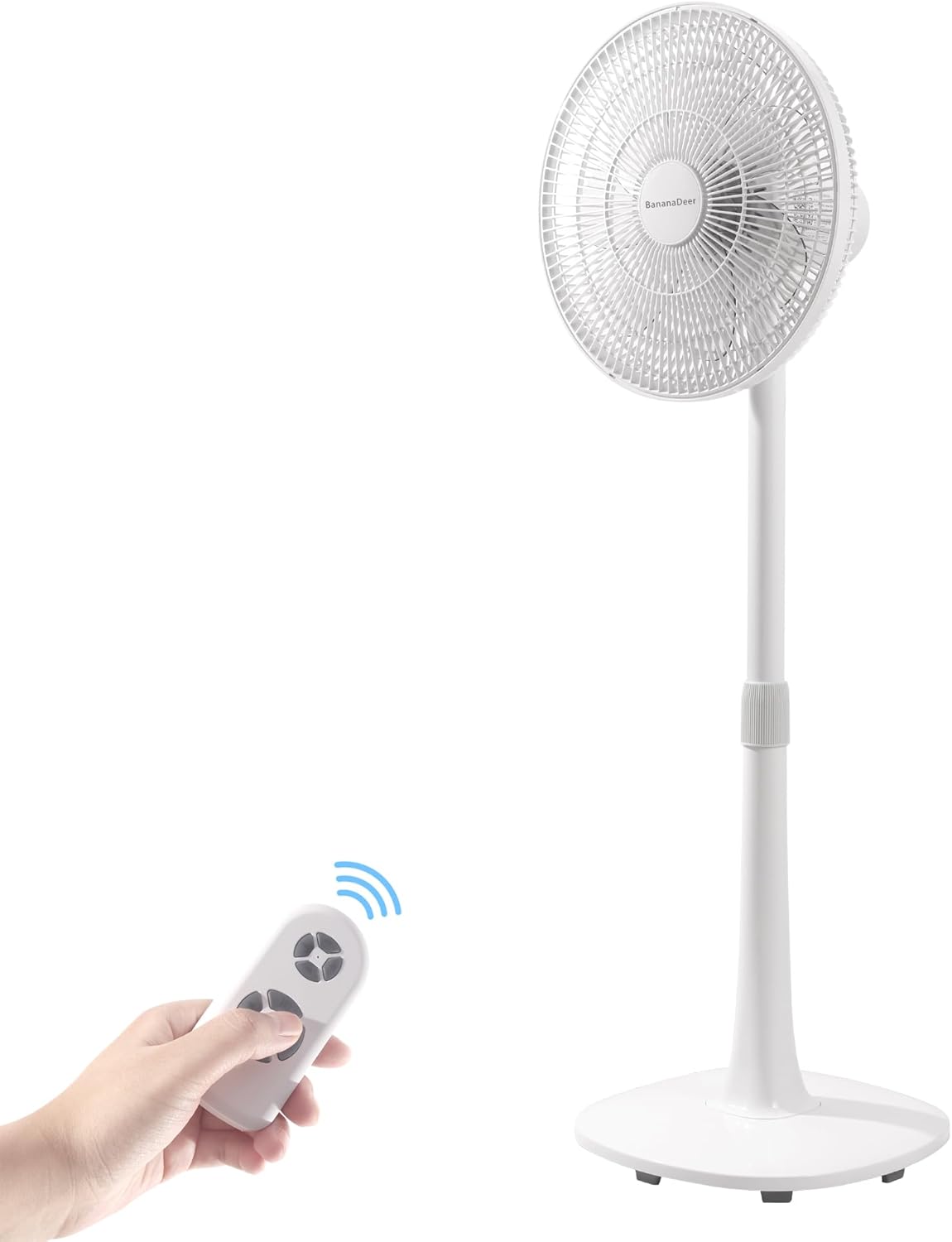 7 Blades 14.5-Inch 4-Speed Oscillating Pedestal Floor Fan, Adjustable Height, Stand Fan for Home, DC Motor, With Remote Control, Timer, Tilted Head, Bedroom, Office, Kitchen and Living Room