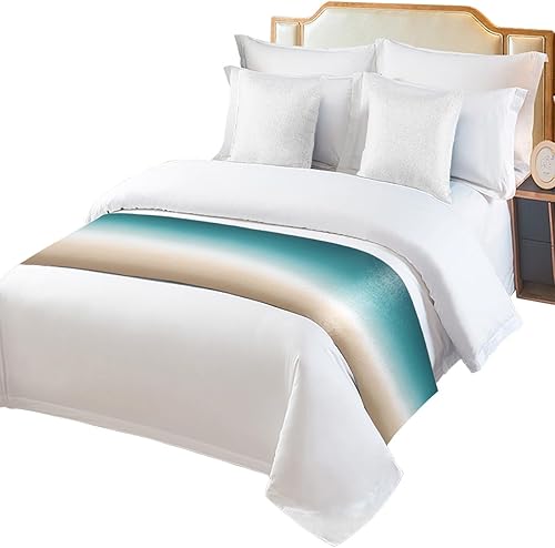 Smile Sunflower Bed Runner Scarf Teal Green Khaki Gradient Bedding Scarf Decorative Bed Runners Cover for Home Bedroom Hotel Wedding Room Bed Scarf