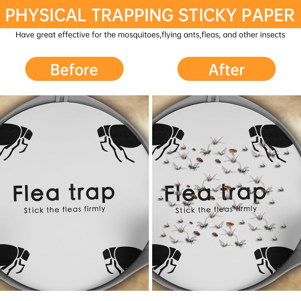 Flintronic 12PCS Trampa para Pulgas Rellenable, Pegatinas Desechables para Pulgas, Adhesivo para Pulgas, Asesino de Pulgas, Trampas Adhesivas para Mascotas, Discos pegajosos Reemplazos