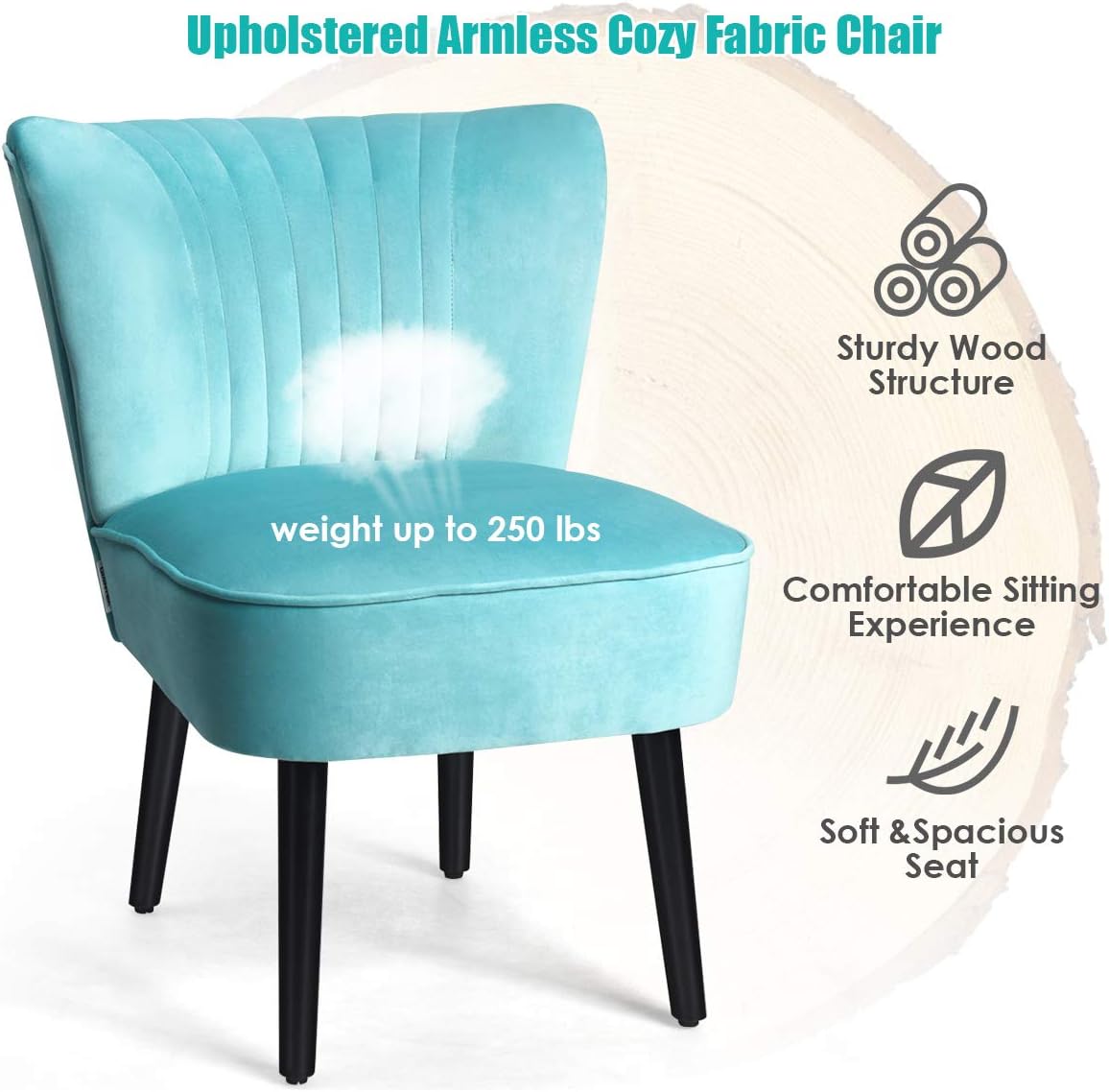DORTALA Velvet Accent Chair Set of 2, Soft Upholstered Modern Leisure Chairs with Curved Backrest, Padded Seat, Armless Wingback Chairs for Living Room, Bedroom, Turquoise