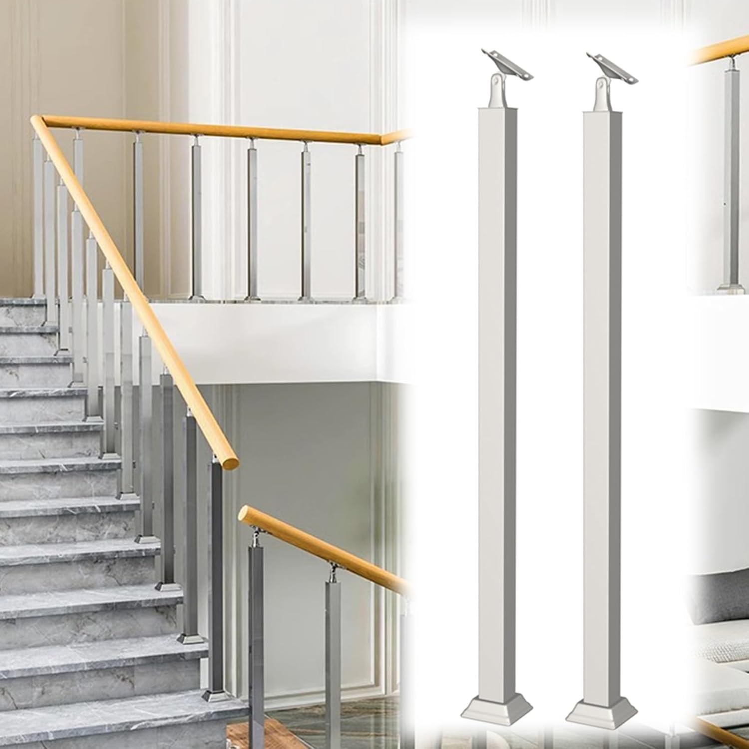 Square Balusters Stainless Steel, 33 36 38 Inch Tall Baluster Kits for Stairs, Attics, Hallway, Basements and Indoor Fences, Deck Porch Railing Staircase Spindles