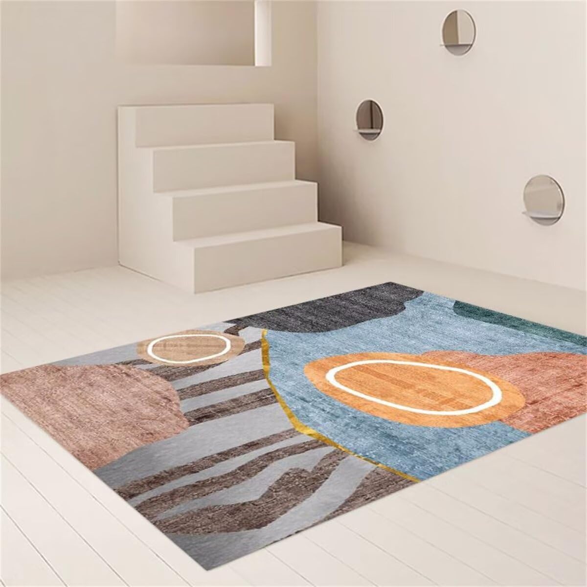 Tapis long couloir design peint en bleu lavable 90x150