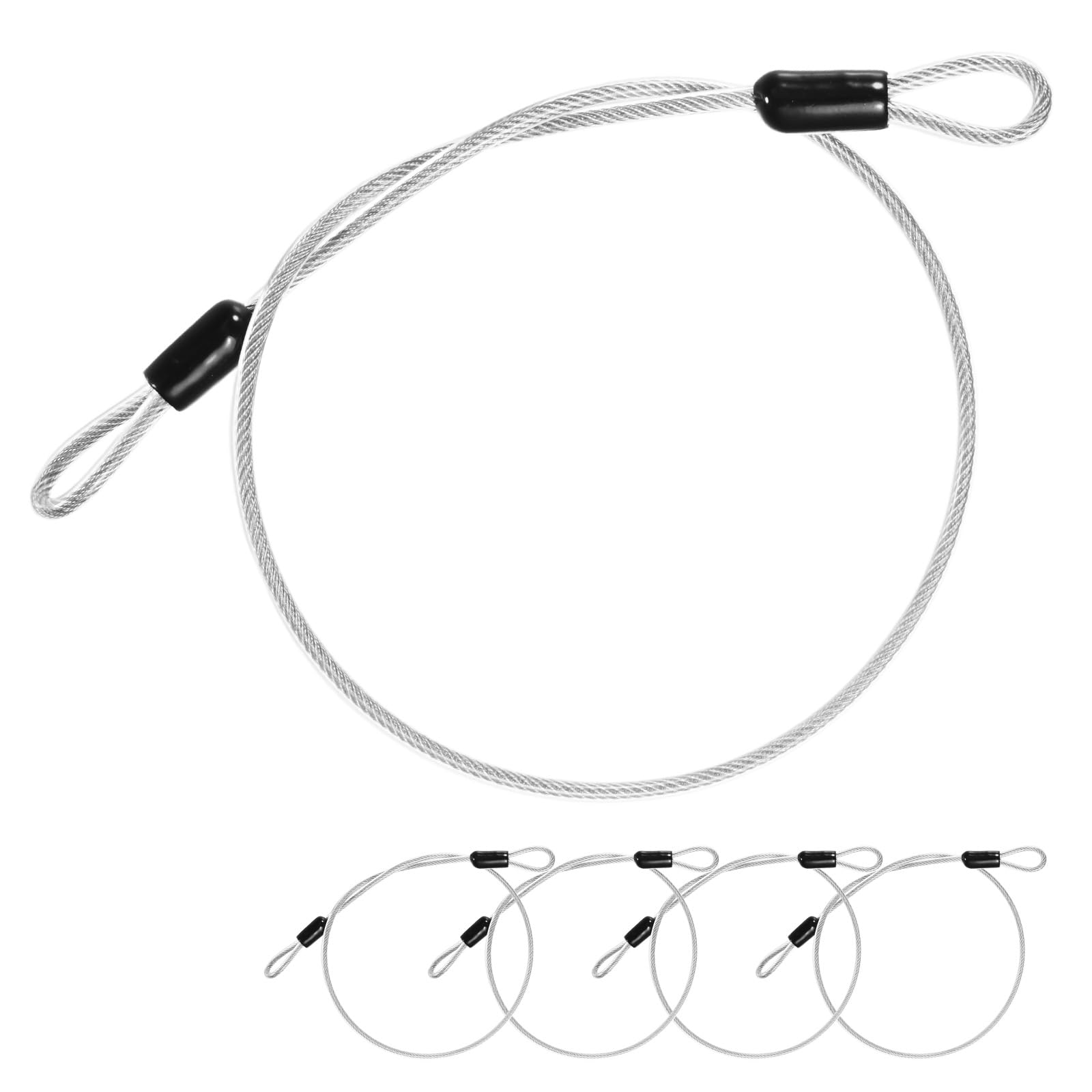 M METERXITY 5-Pack Security Cable Lock, 2FT 4mm PVC Coated Stainless Steel Luggage Lock Wire Rope with Double Loop for Travel/Gate/Bike, Cut-Resistant Braided Steel Cable [Transparent]
