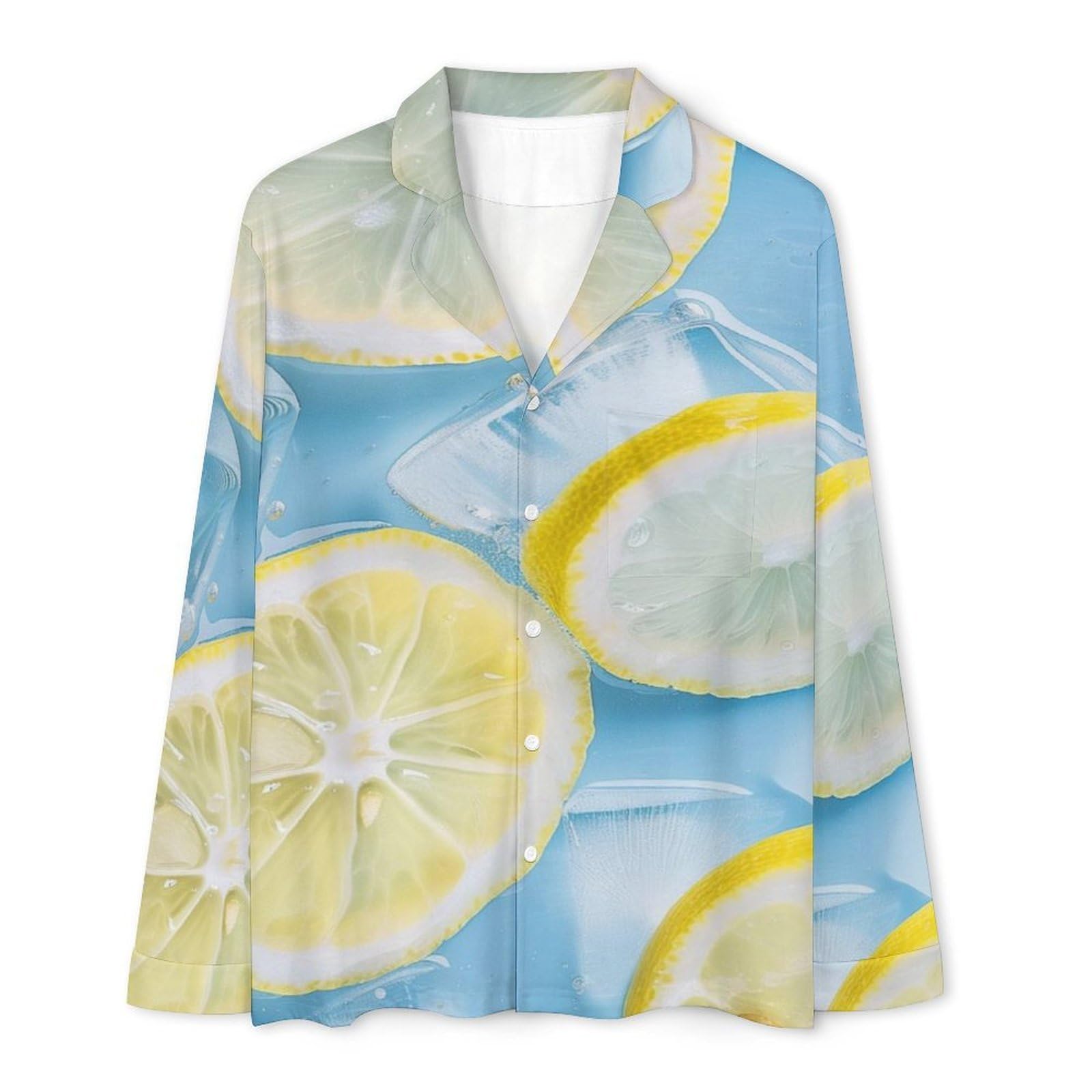 OLEETS Completo Pigiama da Uomo - Frutto di Limone Pigiama Invernale Casual Morbido da Notte Completo con Top E Pantaloni A Maniche Lunghe 2 Pezzi Pigiama Largo