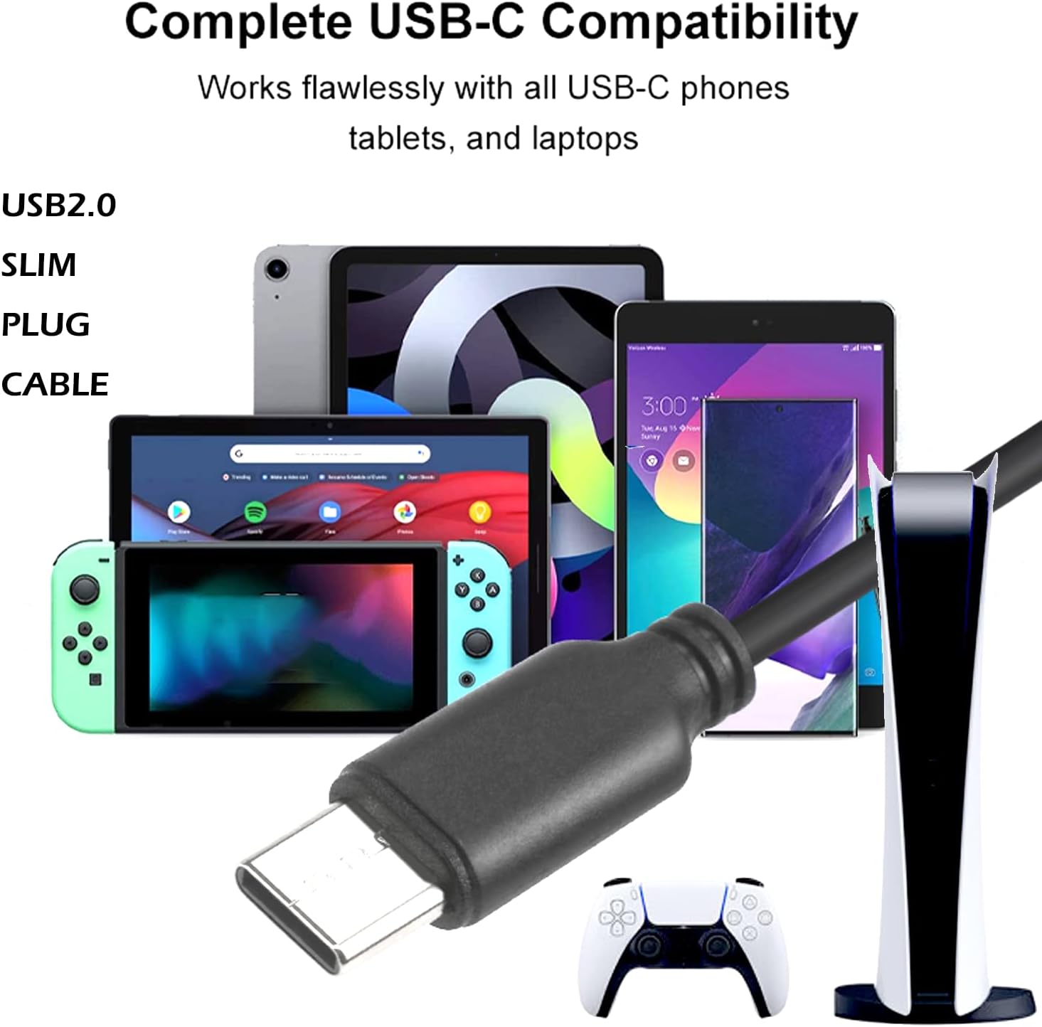 Slim USB C to USB A Female 30ft Cable, Long USB2.0 Cable USB A to Type C (NOT Fast Charging) Long USB2.0 Cable Data for PS5, Keyboard, Mouse and More! The Wire Diameter is 2.8 MM image 4
