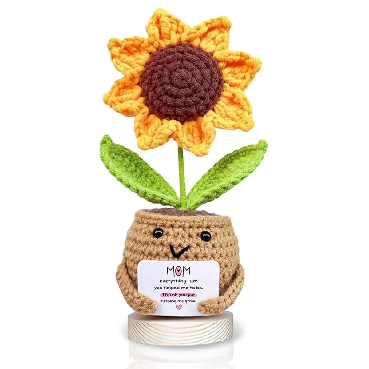 Yrpacfb Color Positive Sunflower, Handmade Crochets Sunflowers Pot, Handmades Positives Sunflowers Crochet, Gif For Mum, Cute Knitted Flower Ornament With Message Card, Knitted Decor