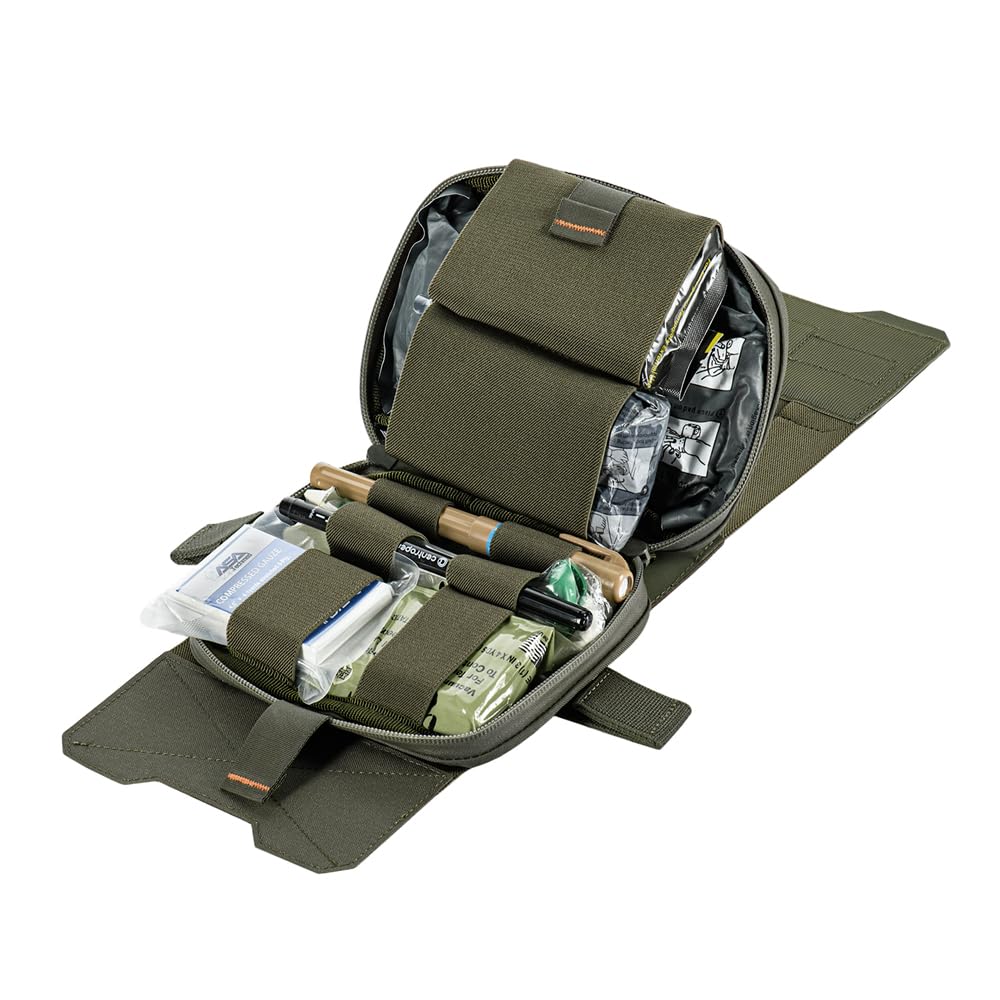 M-Tac Large Elite - Bolsa horizontal MOLLE-IFAK – Cordura® 500D MIL-SPEC, base cortada con láser, cremalleras AquaGuard YKK®, organizador de primeros auxilios desmontable, verde Ranger
