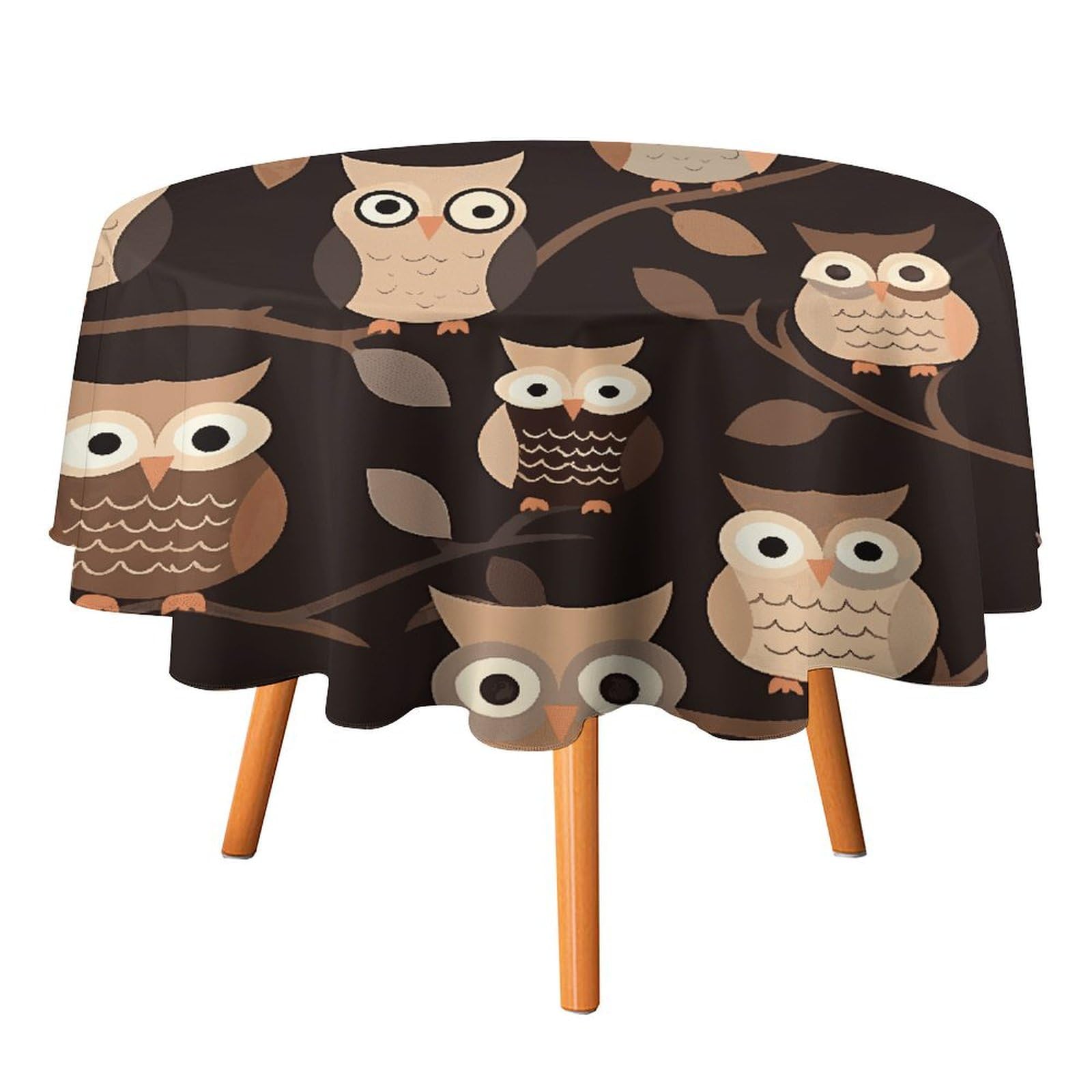 Nappe ronde marron infroissable pour stopper les taches lors des repas d'enfants