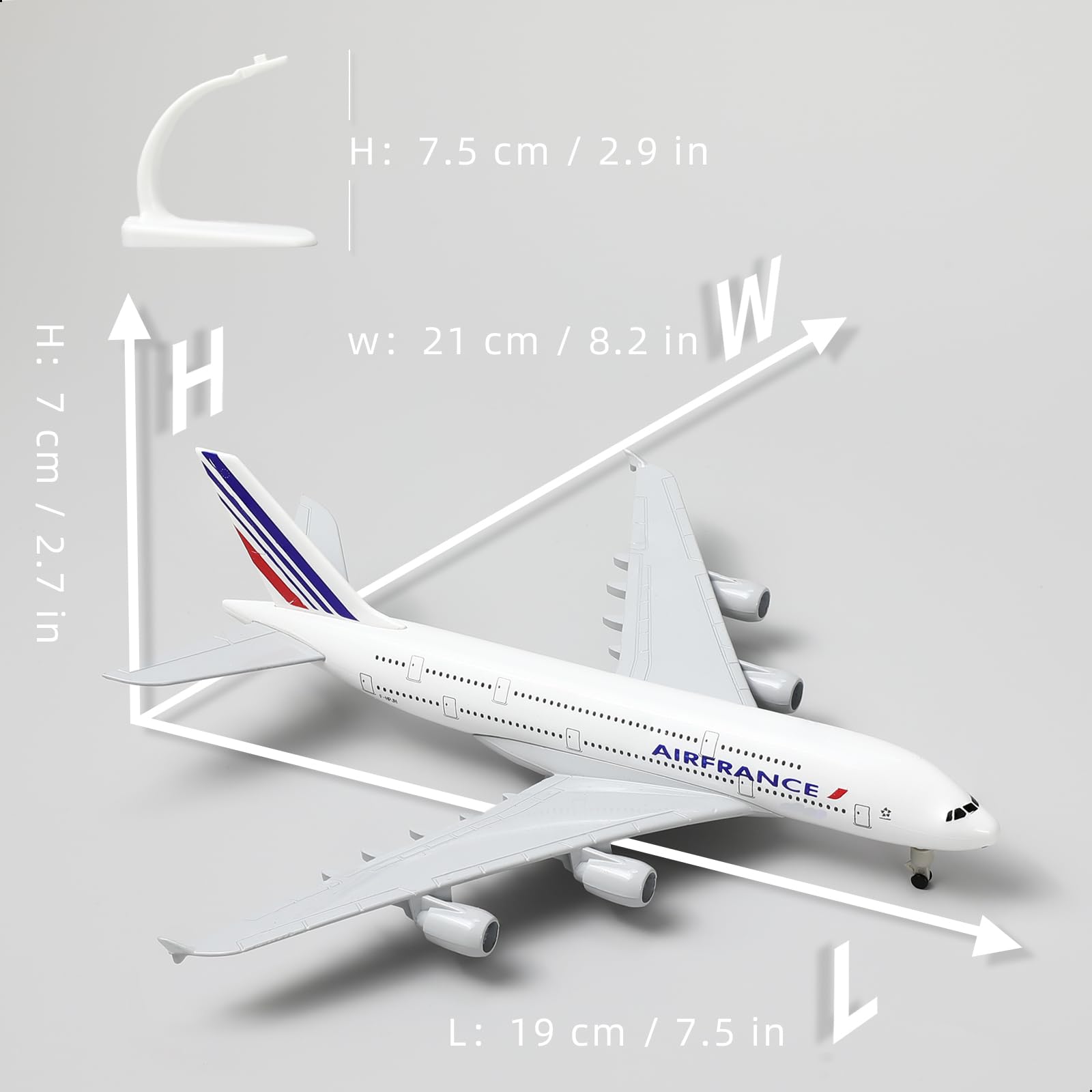 1/300 France 380 Modèle d'avion en métal Modèle d'avion A380 avec Support (7,5 Pouces de Longueur) Décoration d'Affichage Cadeau pour Les Passionnés d'Aviation