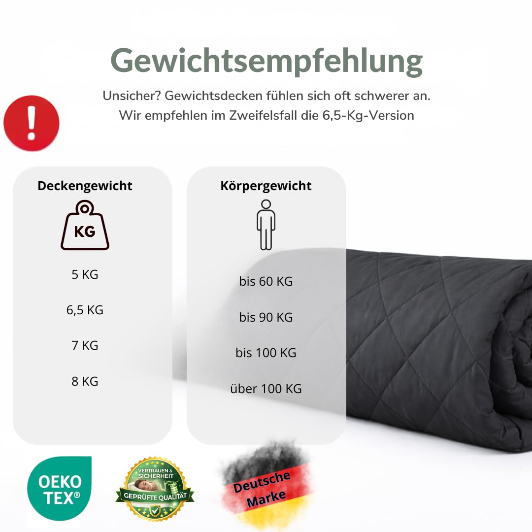 Gewichtsdecke 5kg-8kg 200x135 cm Therapie-Decke mit Glasperlen Oeko-TEX Zertifiziert inkl. Tasche