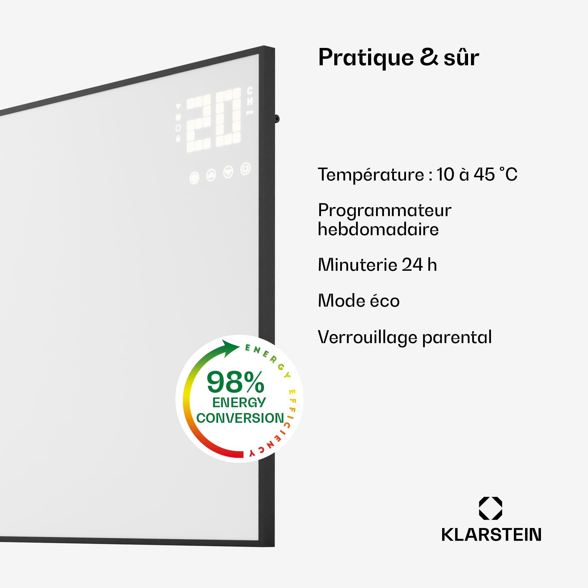 Klarstein Radiateurs Chauffage Radiant Electrique IP24, Chauffage Salle de Bain Infrarouge Intelligent WiFi et App, Radiateur Electrique Mural 770W, Heater avec Détection Fenêtre Ouverte, Thermostat