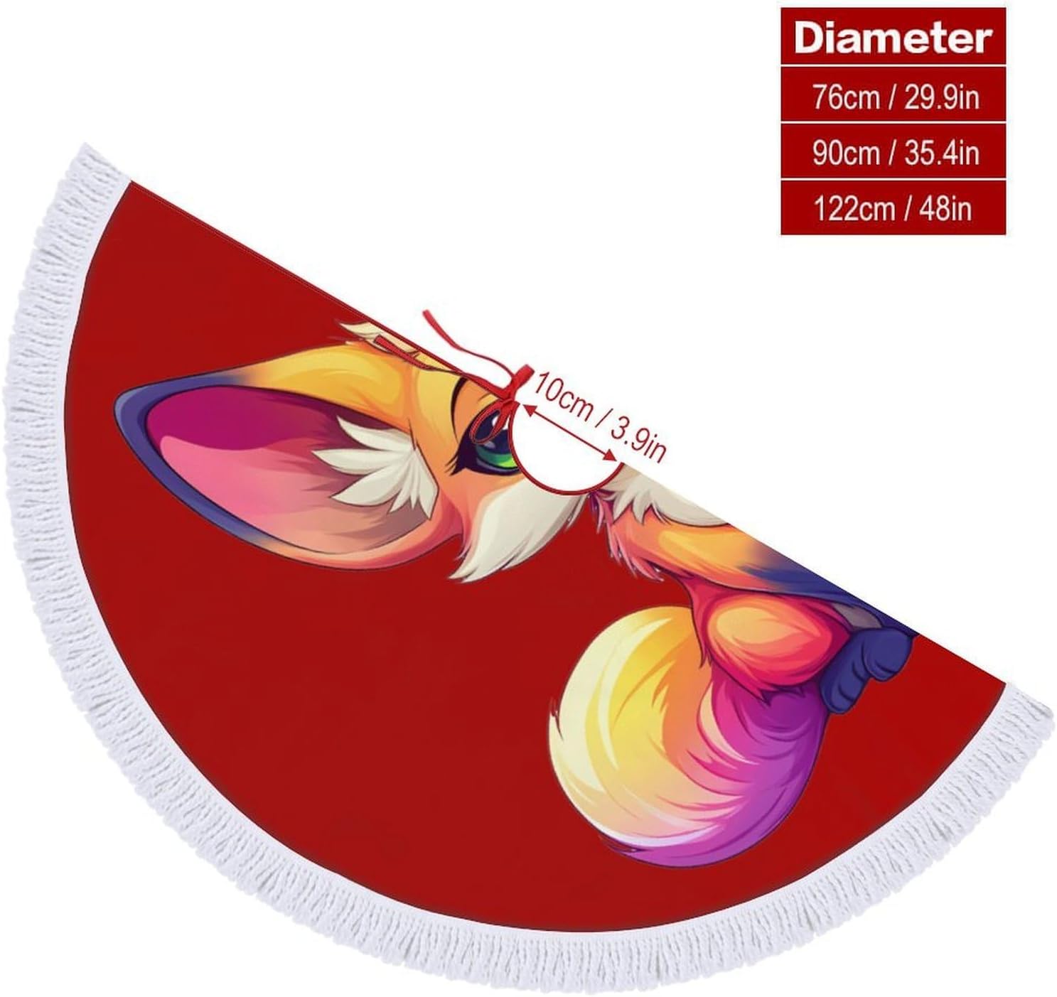 Fennec Fox Christmas Tree Skirt Round Xmas Tree Mat Ornaments Tree Skirts with Tassels for Holiday Party