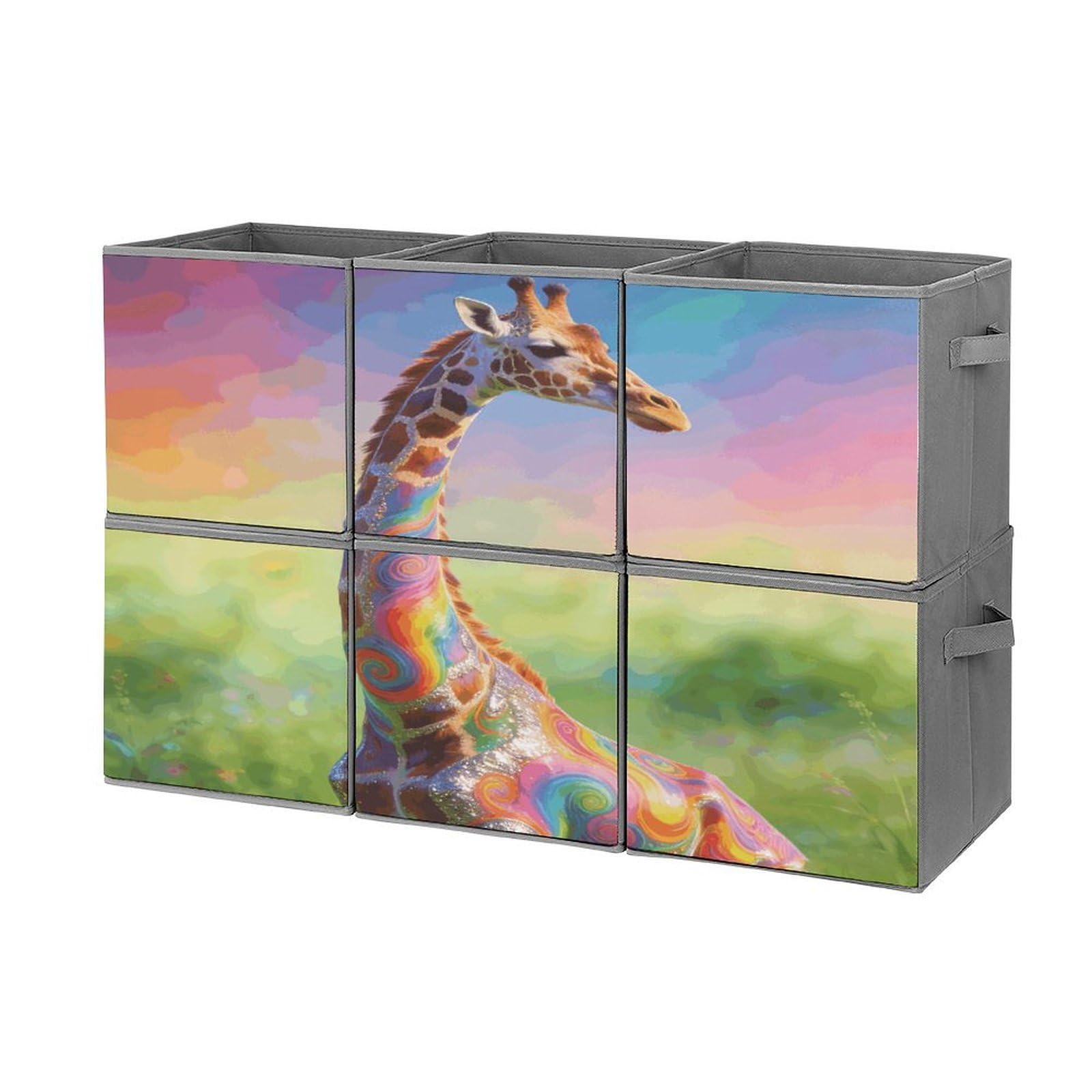 Fodpand Style Colorful Artistic Giraffe Cube Bins With Double Handles,Set Of 6 Cube Organizer, Stackable And Foldable Storage Bins For Organization, Closet, Shelves, Offices