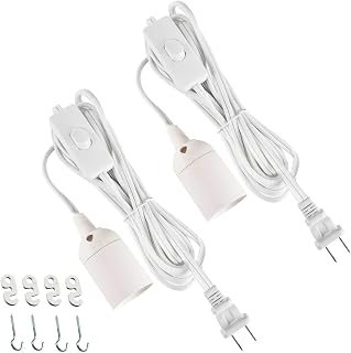 Simple Deluxe HILAMPCORDLX2V1 15ft Extension Hanging Lantern Pendant Light Lamp Cord Cable E26 Socket (No Bulb Included) On/Off Switch, 2 Pack-15 Feet, White