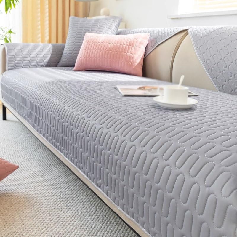 Protecteur de meubles en soie glacée d'été tapis de canapé élastique gris lavable