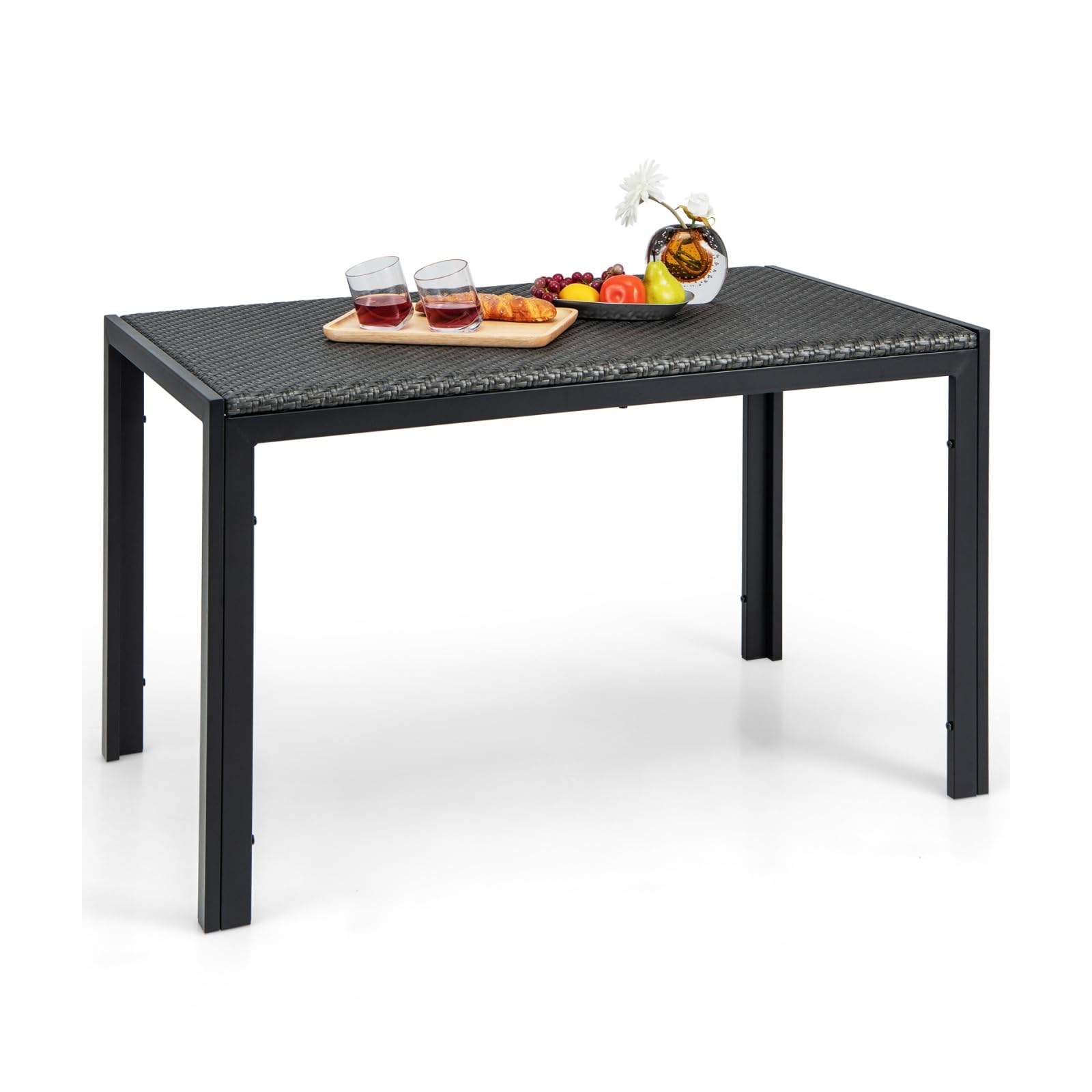 LIFEZEAL Mesa de Jardín de Ratán PE, 120 x 71 x 72cm, Mesa de Exterior Rectangular, Mesa de Mimbre para 6 Personas, Mesa de Comedor con Estructura Metálica, Capacidad 60 kg para Terraza y Balcón