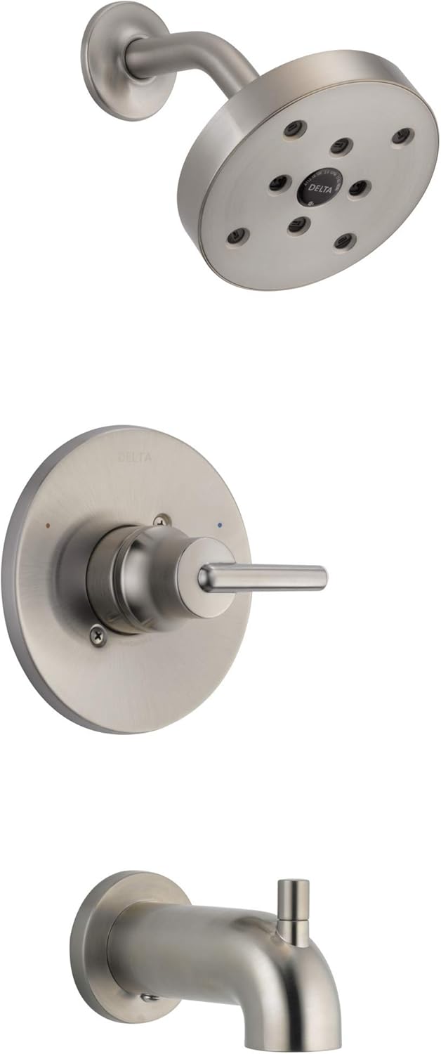 Delta Faucet Trinsic 14 Series Single-Function Tub and Shower Trim Kit with Single-Spray H2Okinetic Shower Head, Stainless T14459-SS (Valve Not Included)