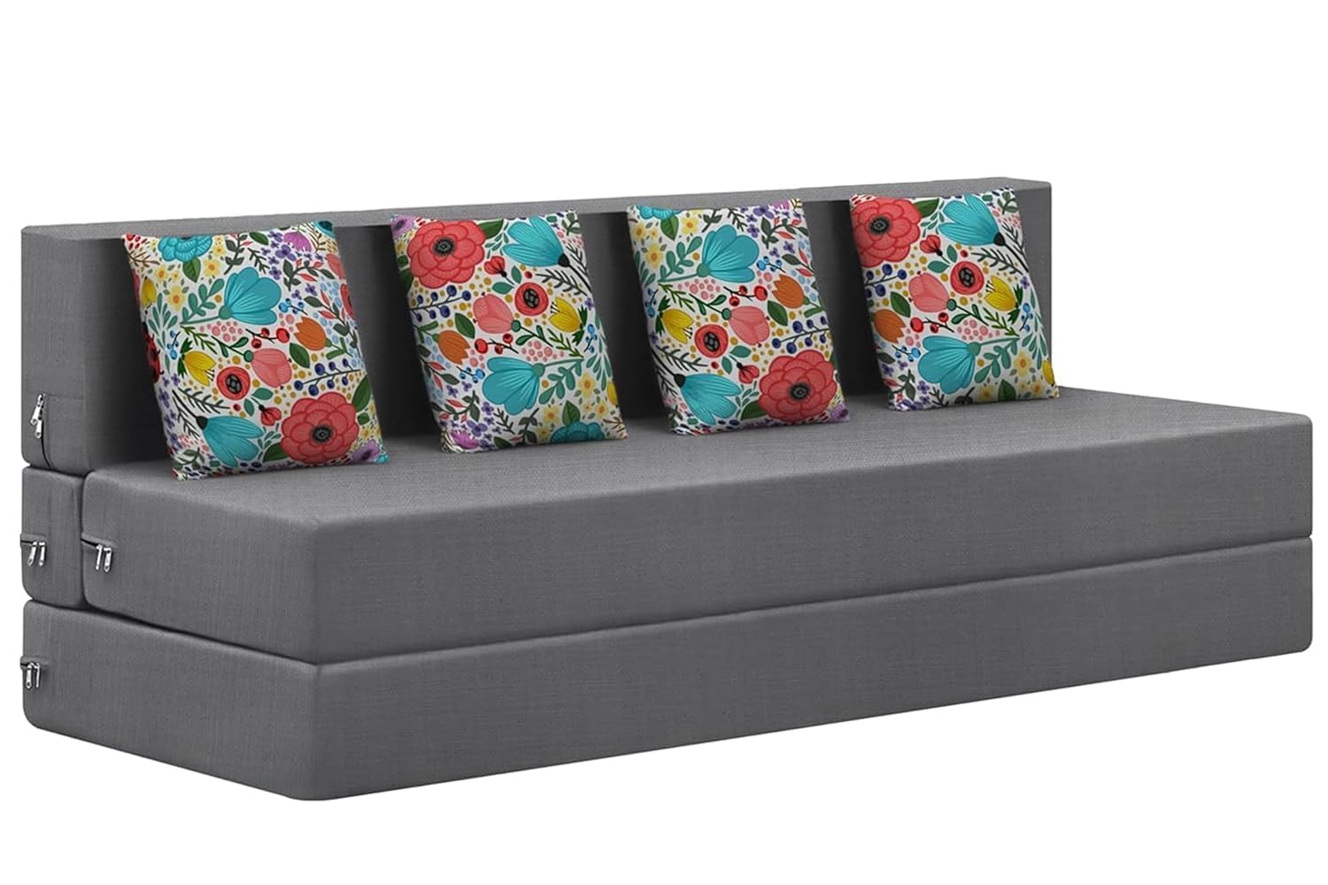 Rosebell Foldable 4 Seater Sofa Cum Bed, Sofa Bed 6 X 6 Feet, Jute Fabric- Washable Cover- Including Four Cushion Perfect for Home & Office, Guest Room - Grey