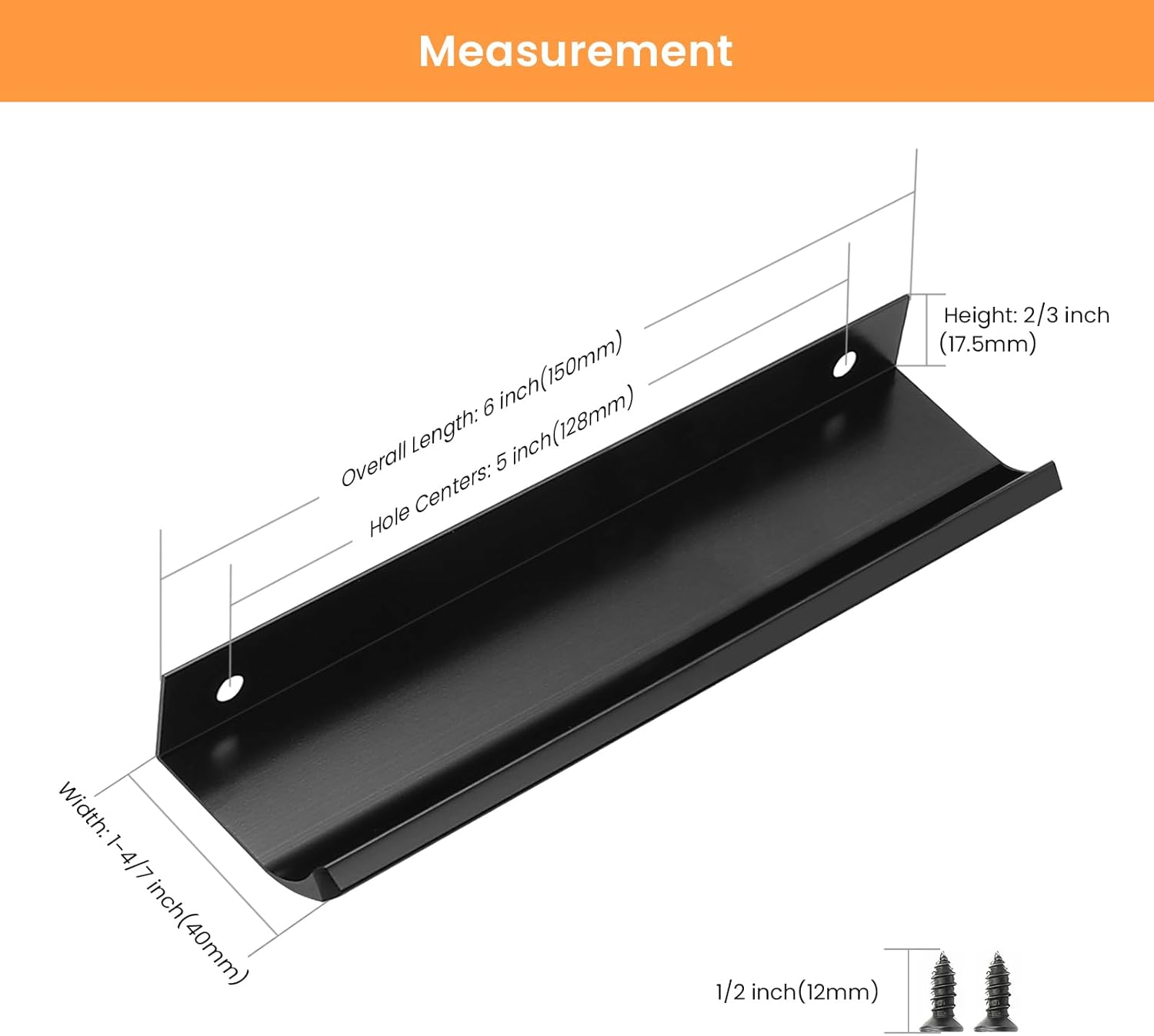 Gobrico 30 Pack Drawer Pulls, 5"(128mm) Hole Centers Edge Finger Pulls, Matte Black Cabinet Pulls, Aluminum Alloy Kitchen Cabinet Handles