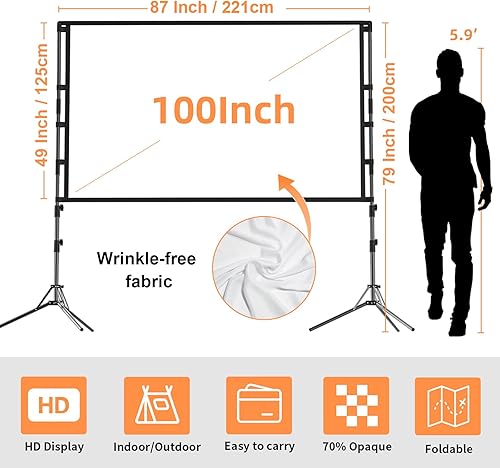Miniatura 9 de Pantalla de proyector con soporte, pantalla de proyección portátil de 84 pulgadas, pantalla de proyector de trípode para interiores, pantalla de