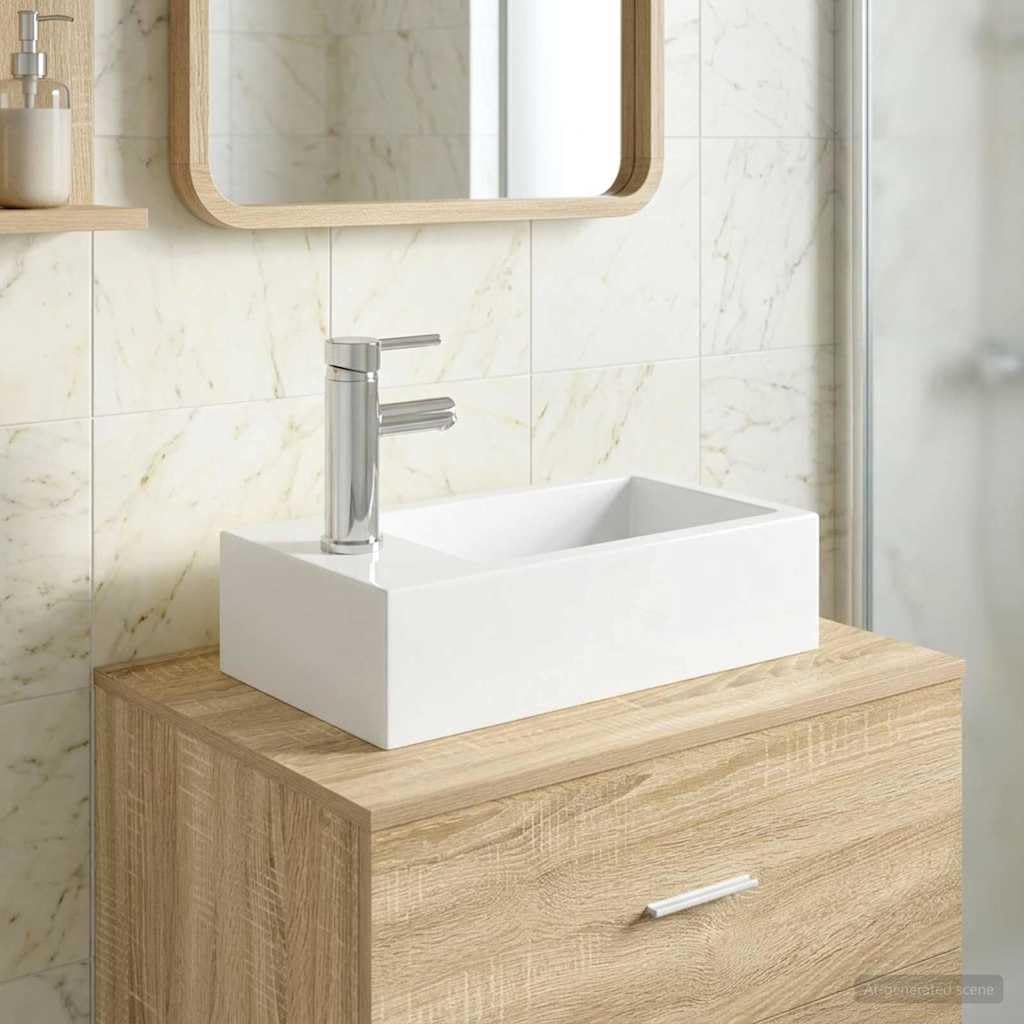 Fengshui Metalowa umywalka chrom 45,5 x 25,5 x 13 cm | Odporny na korozję, wbudowany kran i odpływ, łatwa pielęgnacja, idealna do małych łazienek