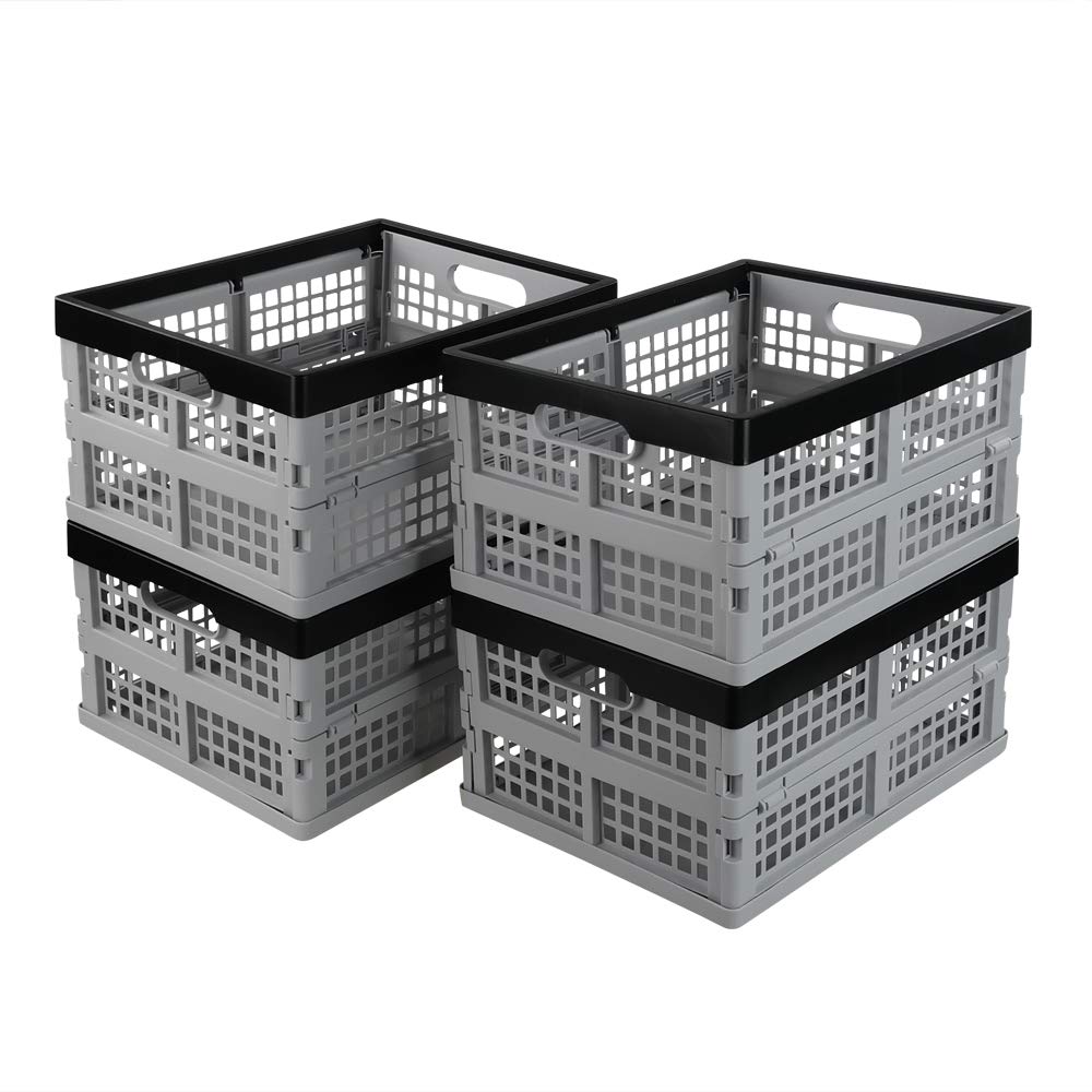 Buy Ikando Set of 4 Plastic Folding Crate Storage Crates Box, Stack Collapsible Basket, 15 L