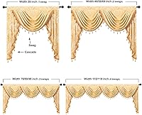 Vista 6 de ELKCA Cenefa de cascada de jacquard dorado de damasco para cocina, sala de estar, cenefa con bolsillo para barra para ventana pequeña, 39 pulgadas