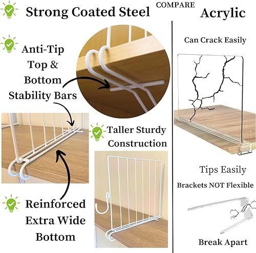 Miniatura 4 de Evelots Separadores de estantes para estante de madera con ganchos extraíbles pendientes de patente, paquete de 6 organizadores de armario y