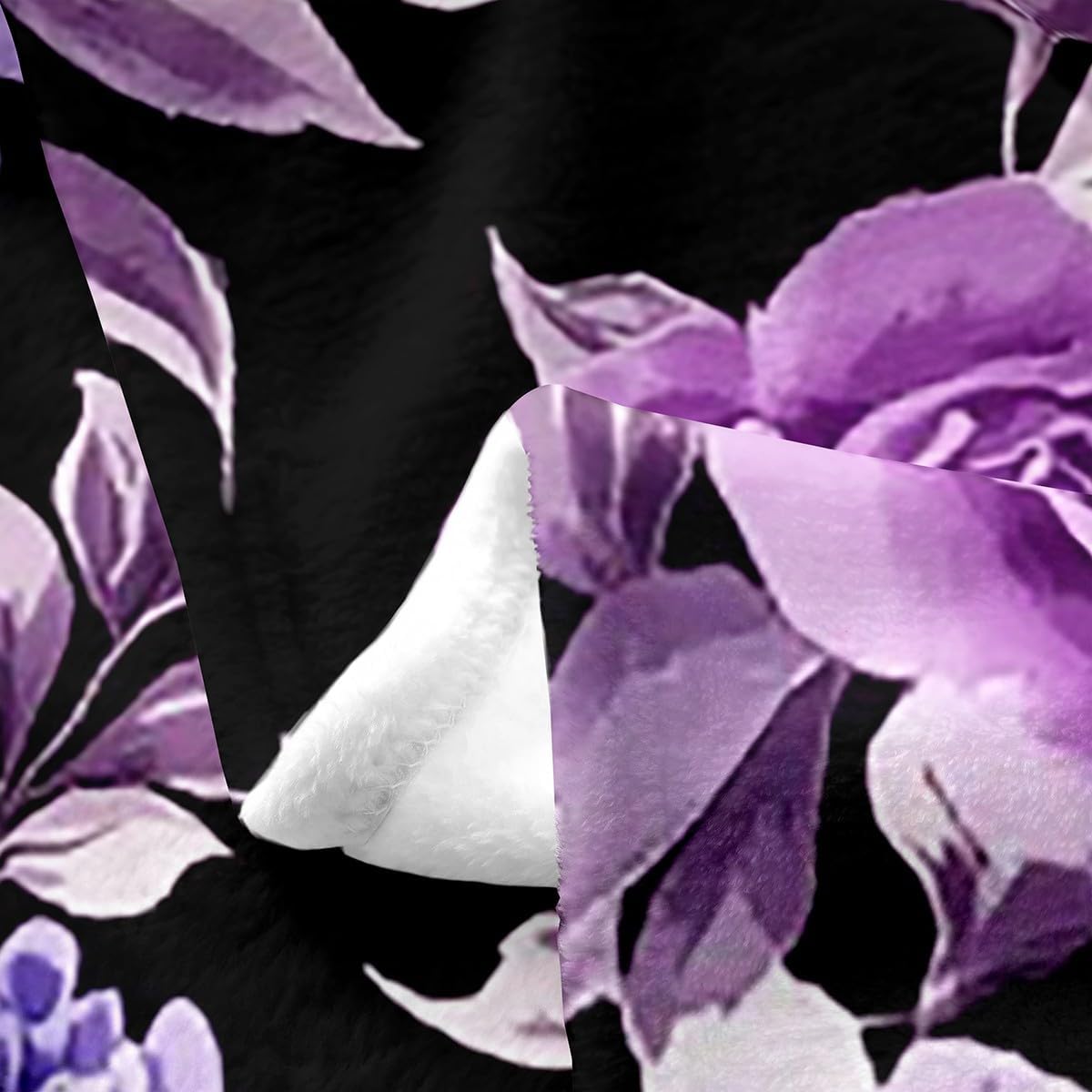Erosebridal Rose Throw Blanket Queen, Exotic Purple Flower Floral Fleece Blanket for Bedroom Decor, Watercolor Botanical Flannel Blanket, Vintage Garden Leaf Fuzzy Blanket, Soft