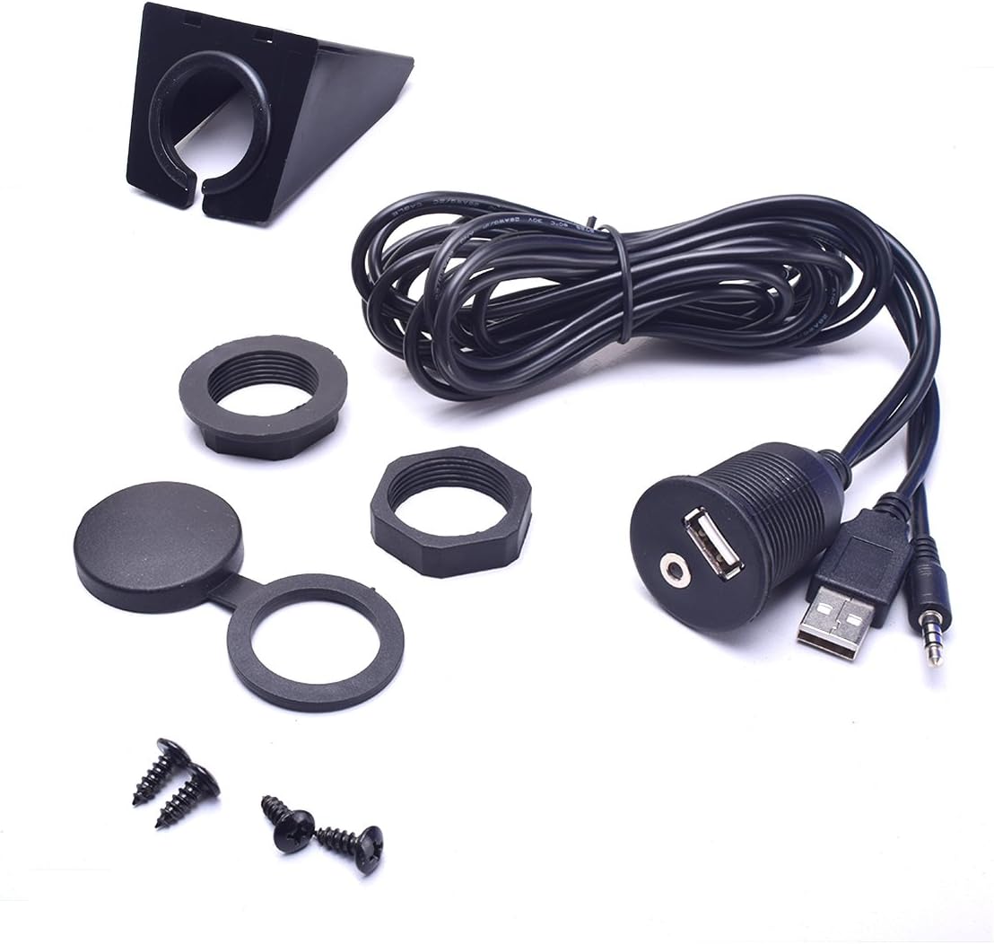 BGoodVision Auto USB & 3.5mm Aux Extension Cable Dashboard Flush Mount Kit 1/8 AUX for Car Radio Stereo Android Wince GPS Head Unit DVD CD Media Player 6.5 Feet