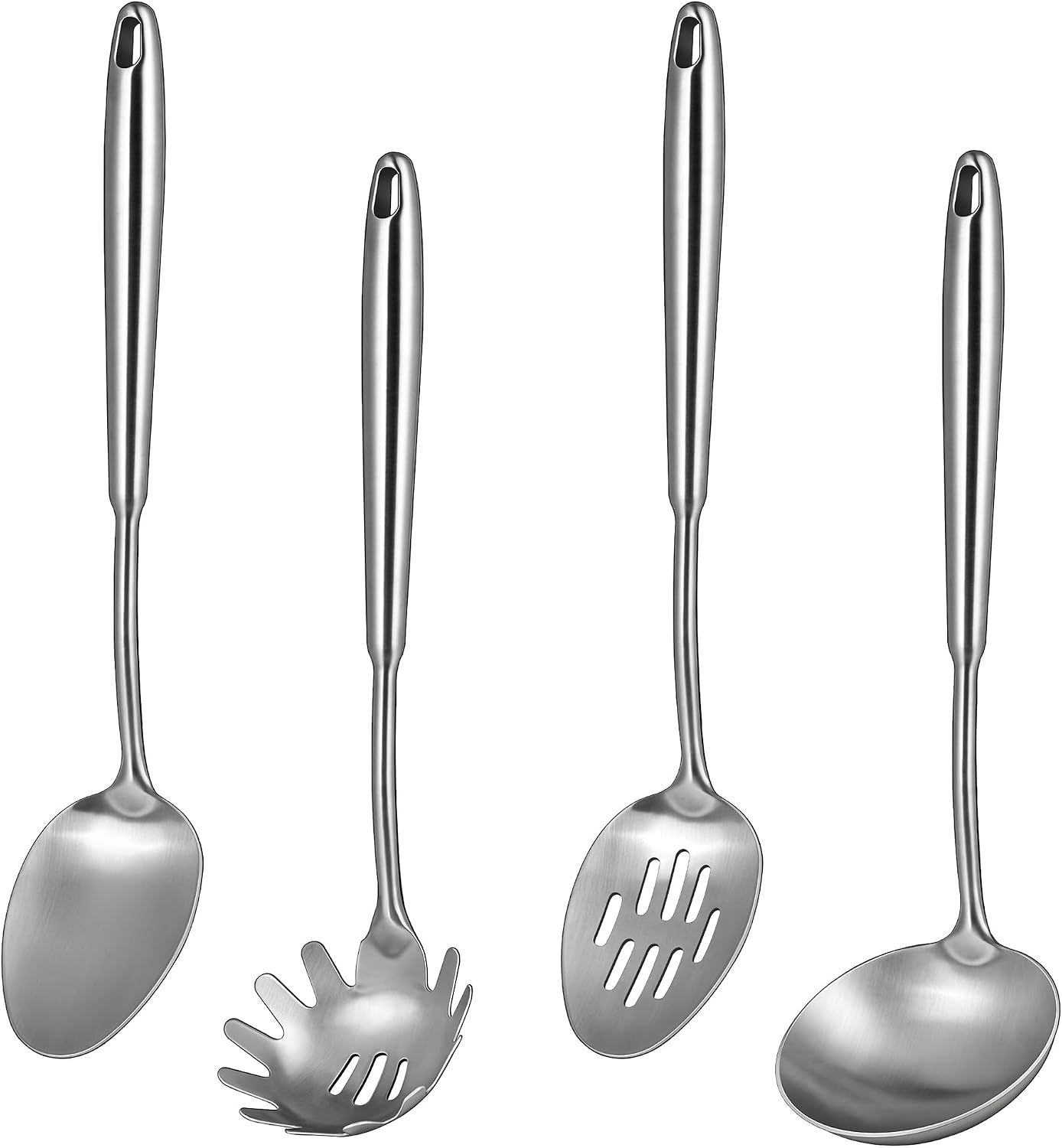 2 Pcs Stainless Steel Cooking Spoons Set, 304 Solid & Slotted Metal Serving Spoons, Heavy Duty Sturdy Large Soup Ladle, High Heat Resistant Kitchen Utensils for Mixing, Stirring, Dishwasher Safe