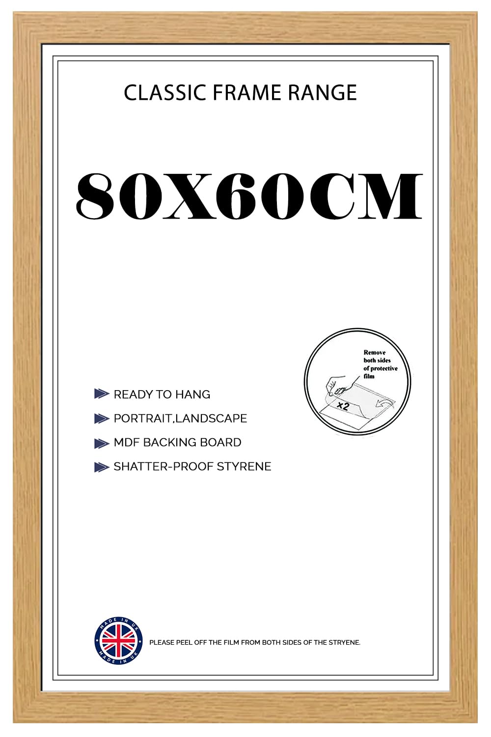 Poster frame 80x60cm, Crystal Clear HD Front Oak Picture frame 60x80, Jigsaw Puzzle Horizontally or Vertically