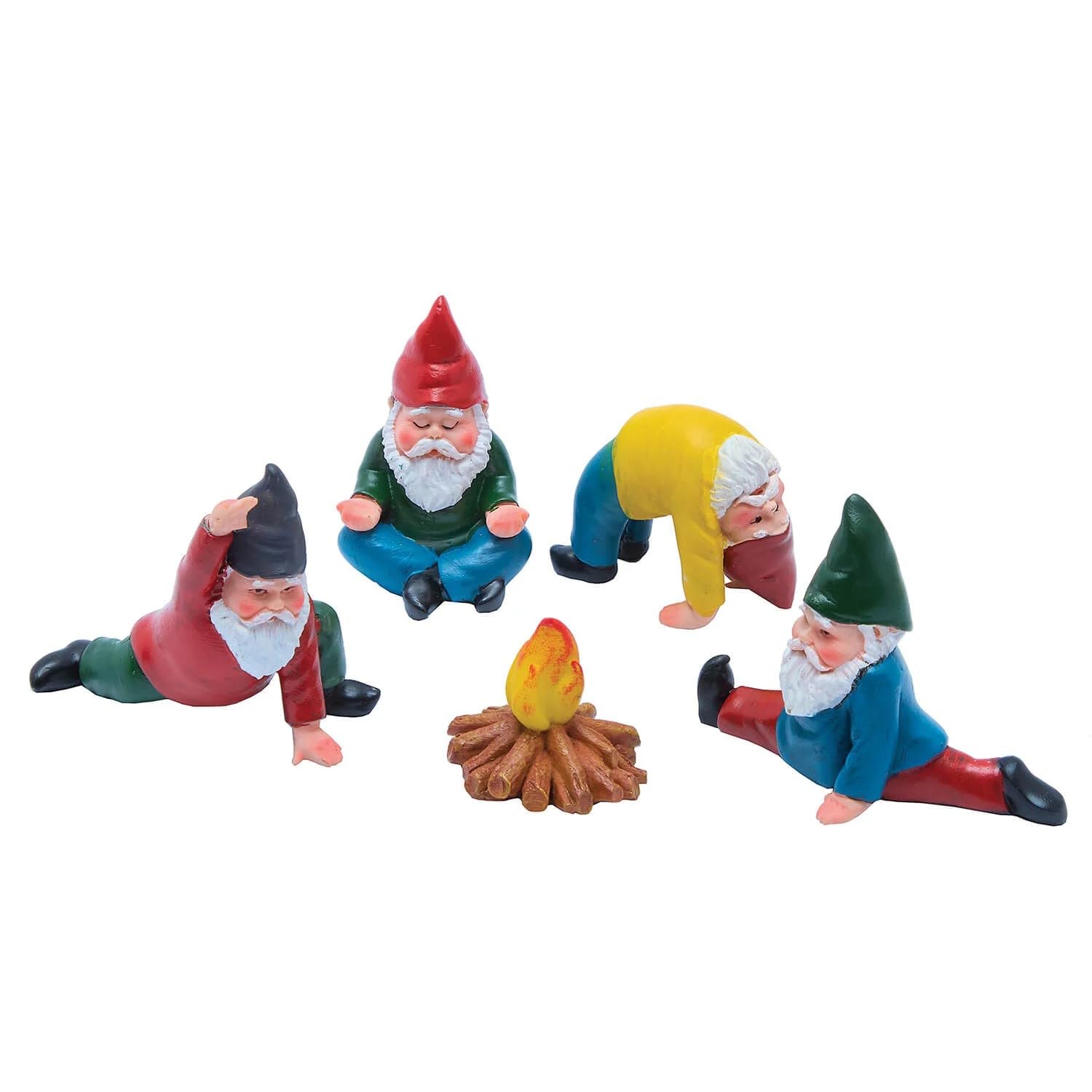 Coopers Of Stortford Brown - 5-Piece Yoga Gnomes Garden Ornament Set - Colourful Outdoor Decorations - Weatherproof Polyresin Figures For Pots, Paths & Windowsills