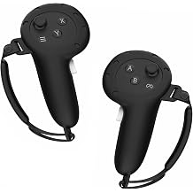 Geekria Silicone Controller Cover Compatible with Meta Quest 3, Anti-Throw Handle Sleeve with Adjustable Wrist Knuckle and Signal Hole, VR Touch Controller Grip Cover Black / 1 Pair