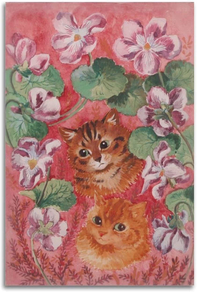 ZZYGGN GMGSW Louis Wain Poster《cat and Pastel Flowers》Canvas Painting Louis Wain Wall Art Aesthetic Animal Prints for Home Decor Wall Picture 16x20in Unframed