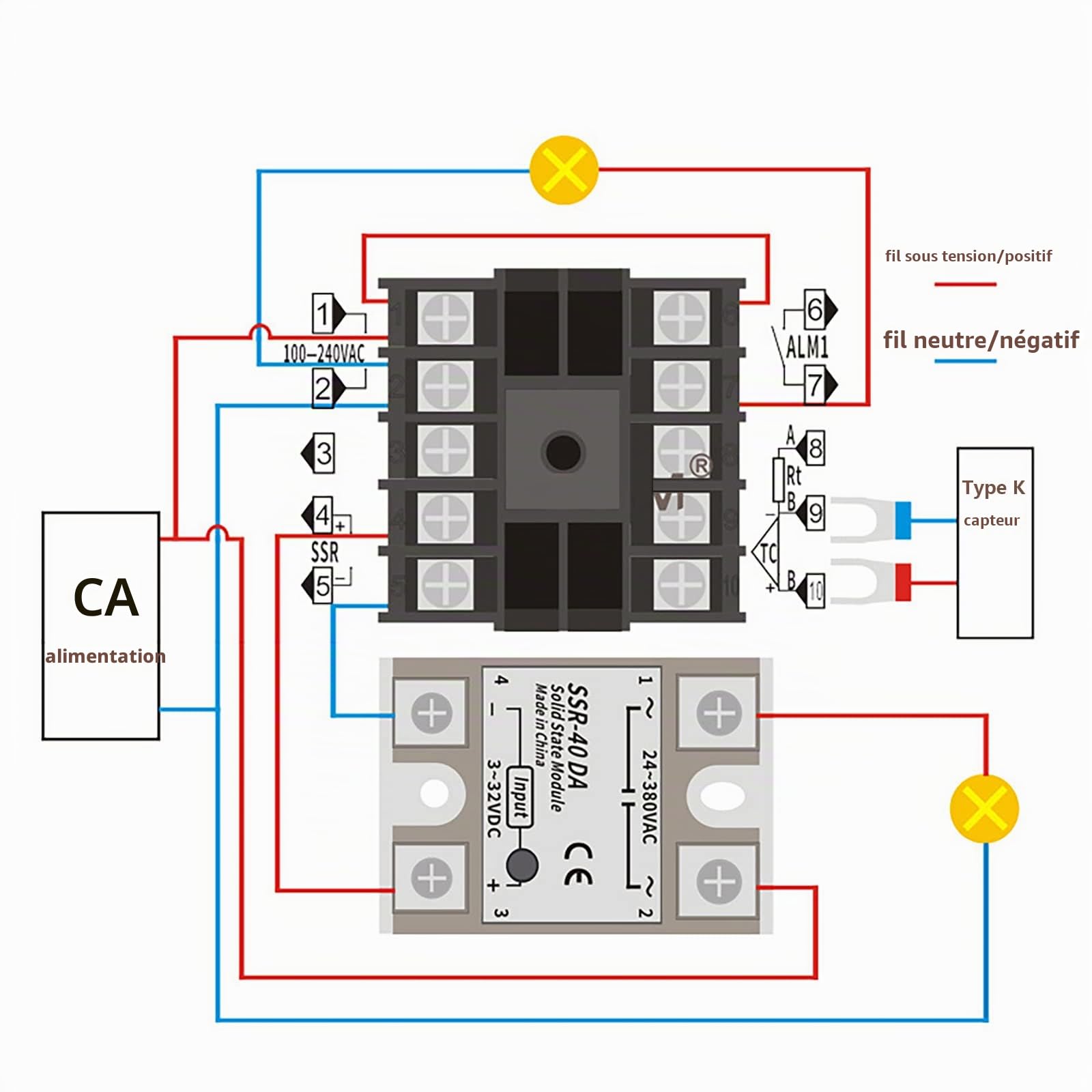 WANGCL Contrôleur PID Numérique Thermostat Intelligent avec 25A SSR Relais Thermocouple de Type K pour Énergie Électrique Industrie Chimique Réservoirs de Conservation Fours - 0-1300 ℃