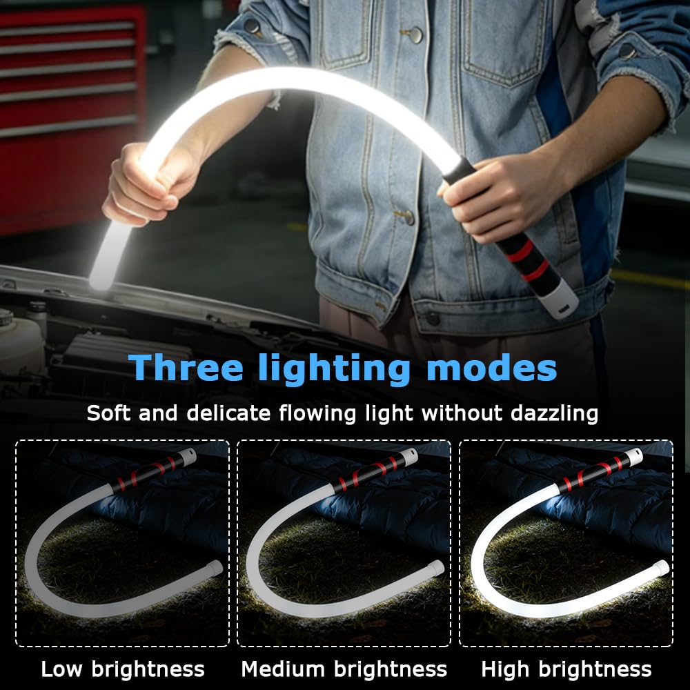 Wand LED Flessibile Ricaricabile Luce, Torcia Elettrica Pieghevole a LED Con 3 Modalità Di Illuminazione, Torcia a LED Flessibile E Portatile, Torcia a LED Flessibile per Riparazioni Auto