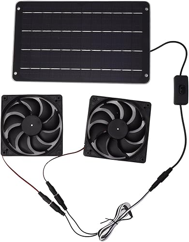 Ventilador de energía solar, panel solar de 20 W, kit de ventilador doble con interruptor de encendido y apagado, ventilador solar portátil exterior disponible en Yaxa Peru