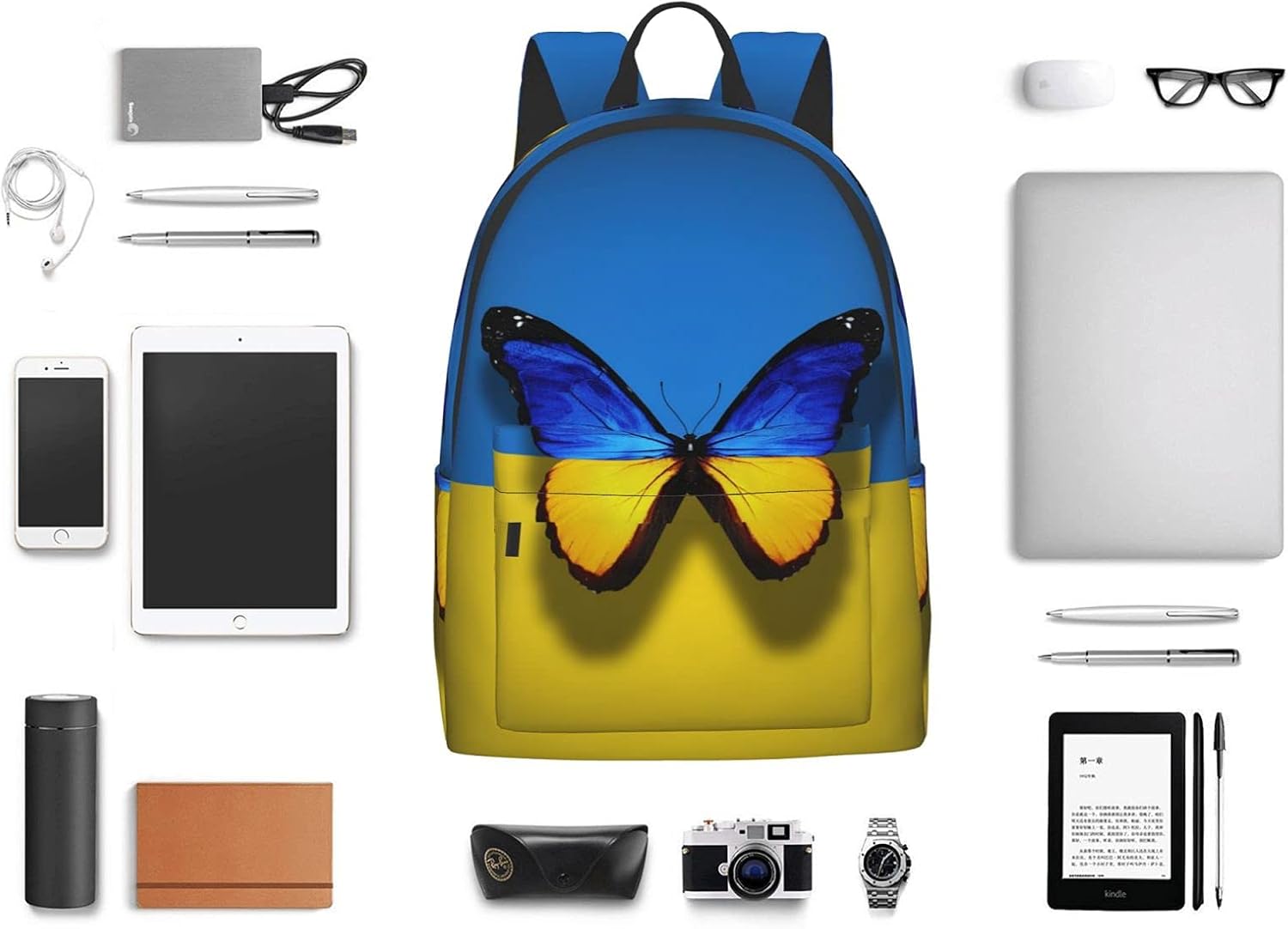 16 inch backpack Ukrainian Flag Butterfly Laptop Backpack Full Print School Bookbag Shoulder Bag for Travel Daypack