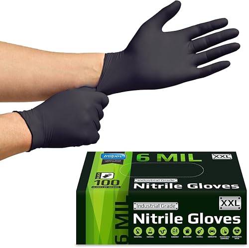 Miniatura 7 de Inspire Black Nitrile Gloves HEAVY DUTY 6 Mil Nitrile Chemical Resistant Medical Cooking Cleaning Disposable Black Gloves